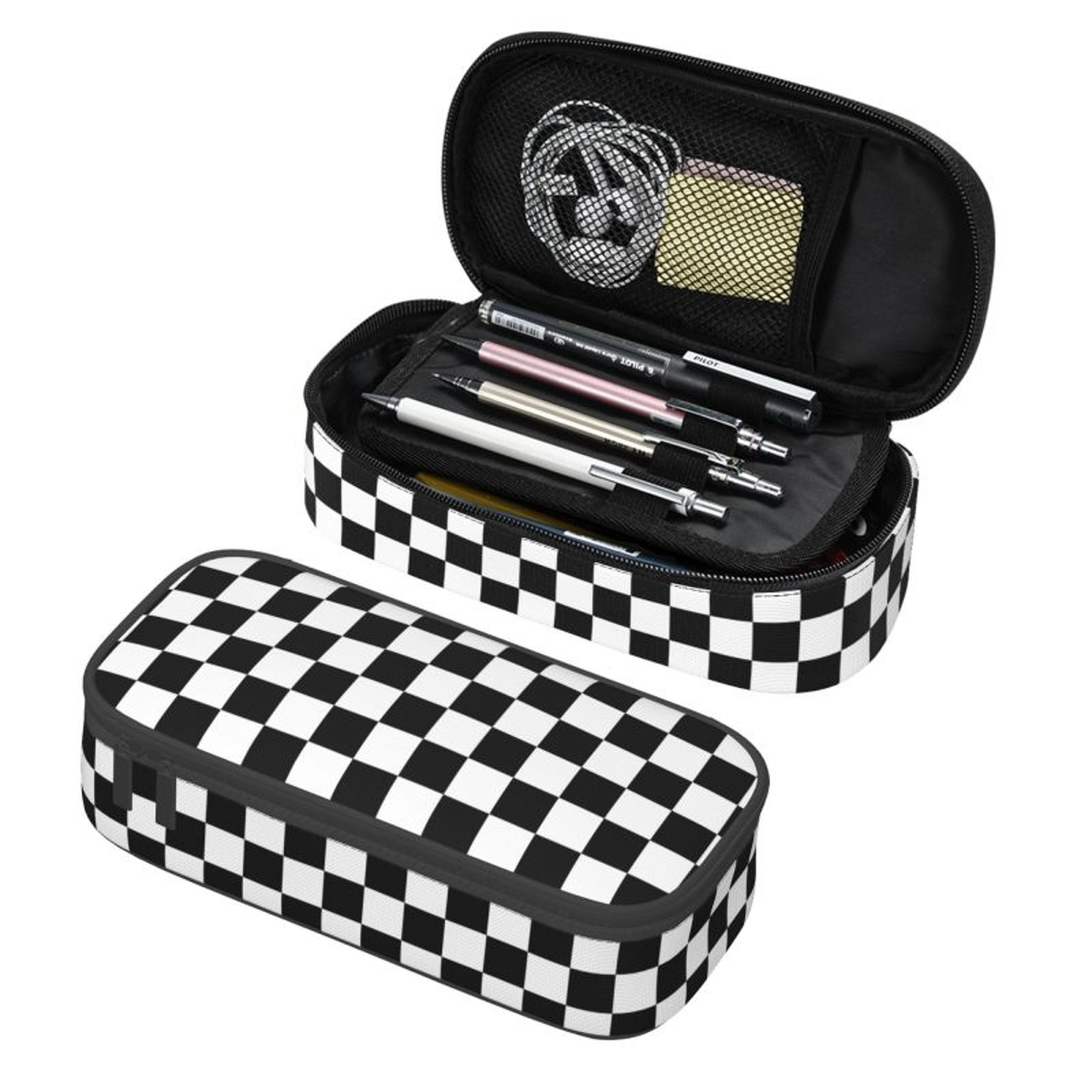 black white checkered pencil case large capacity organizer box for school office