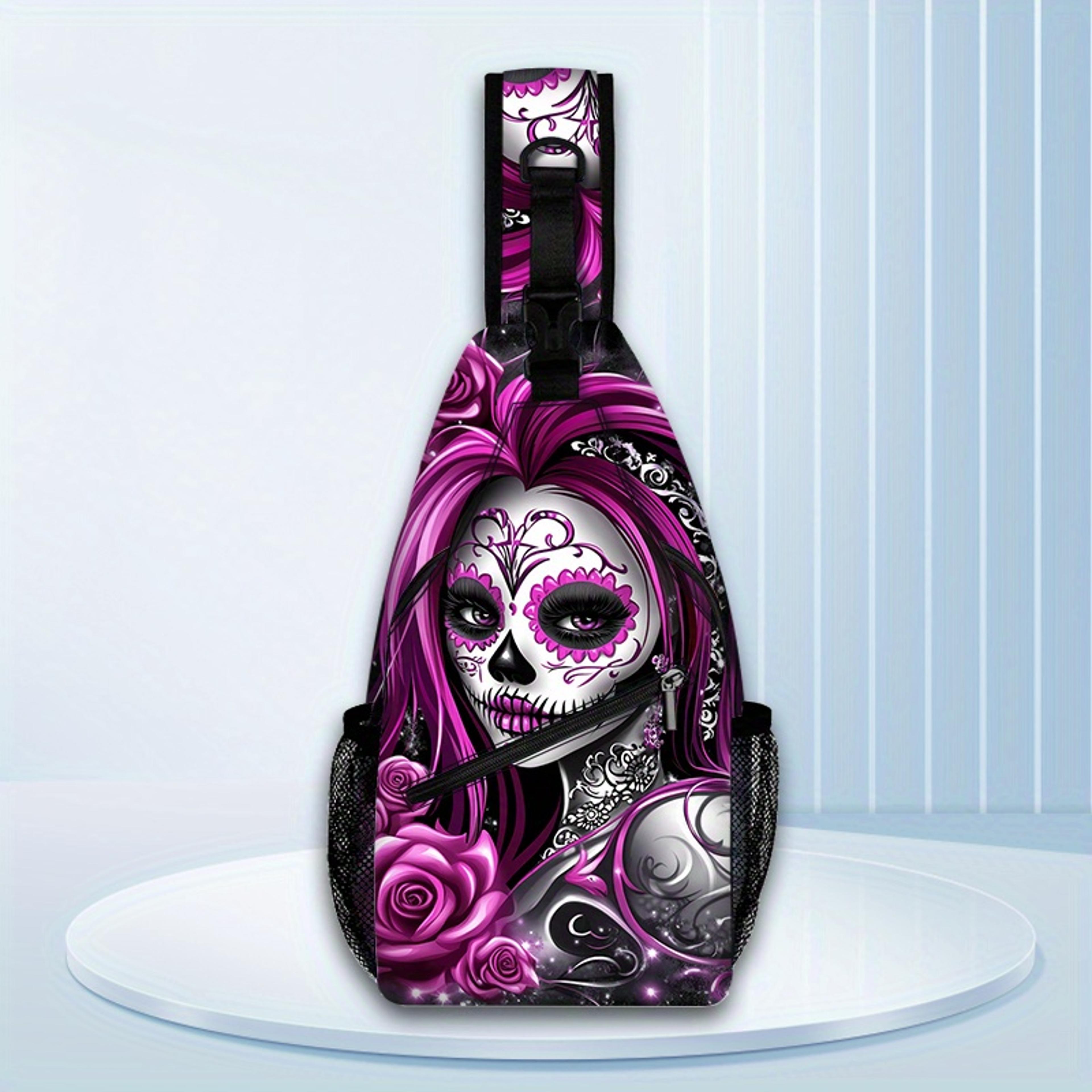 purple skull crossbody bag for men and women casual sling backpack