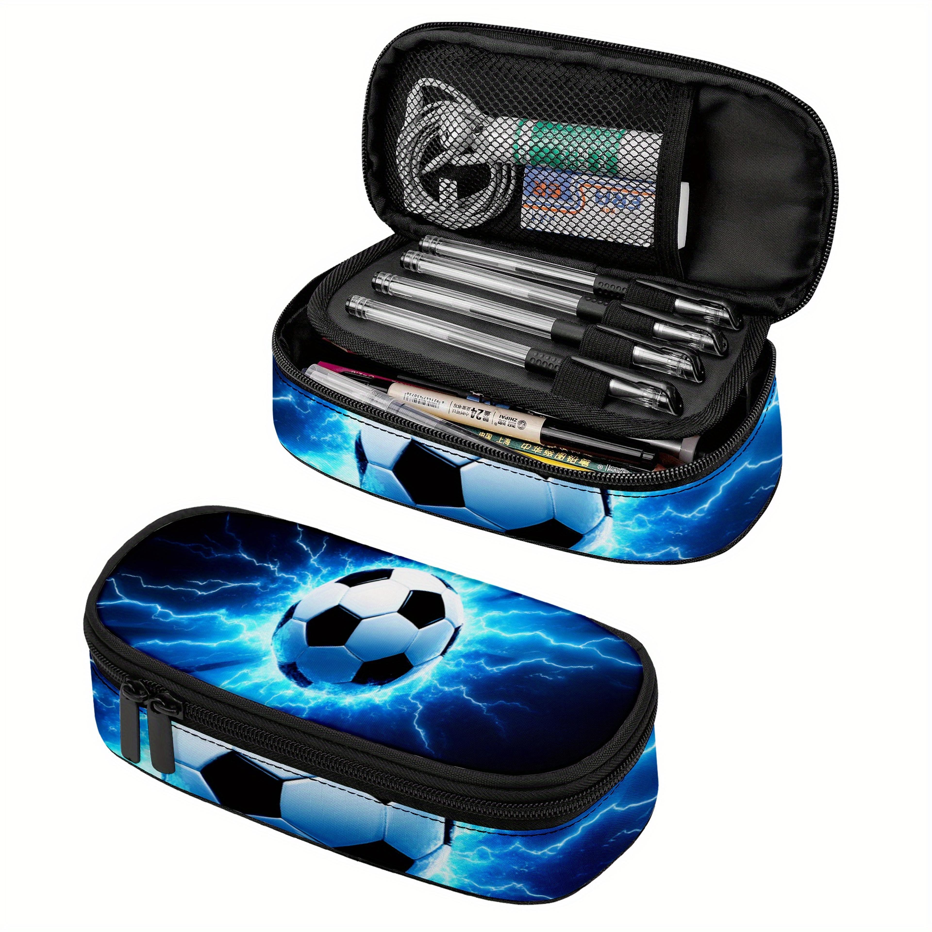soccer ball pencil case with zipper stylish school supplies organizer for teens travel and daily use
