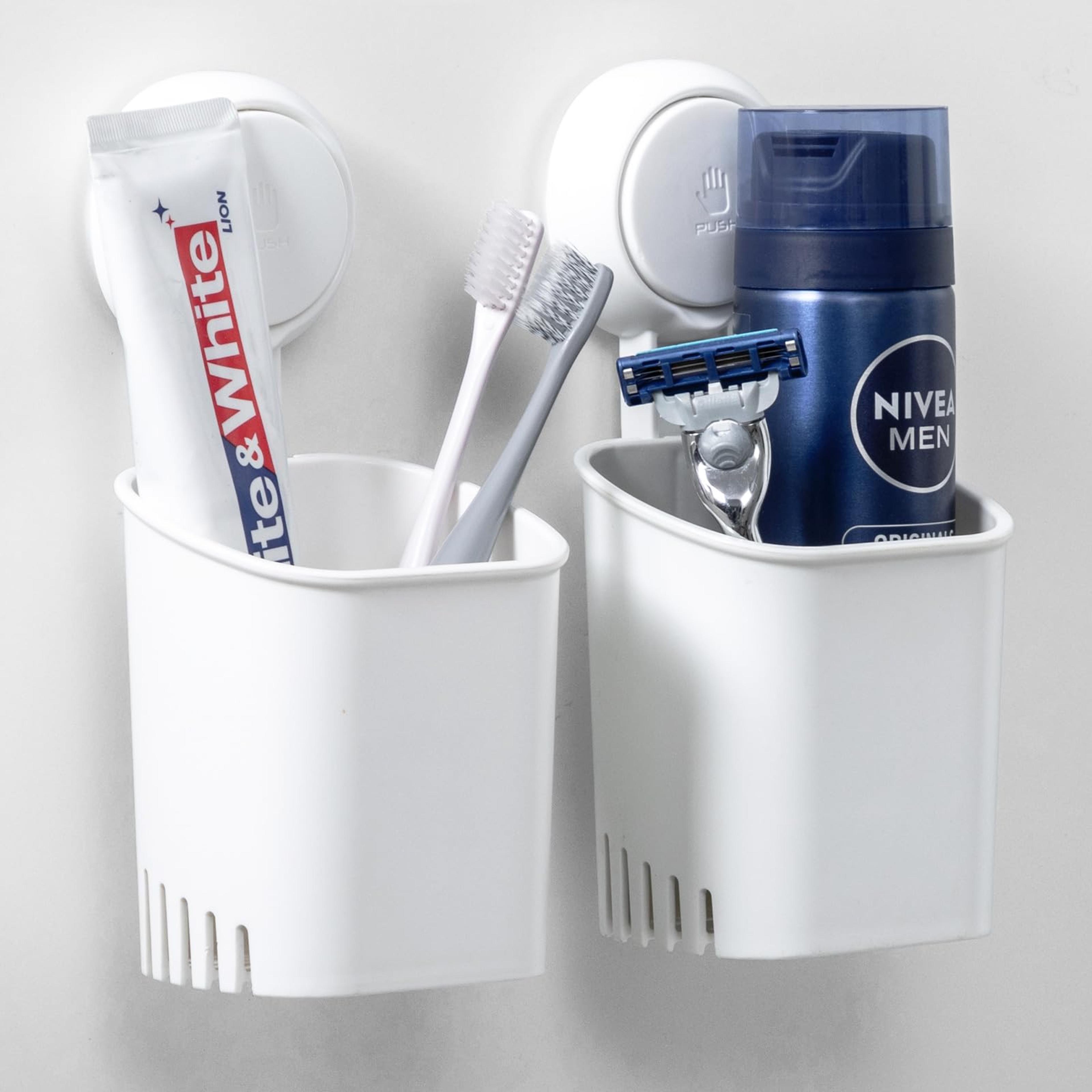 no drill suction cup toothbrush holder bathroom organizer for razor toothpaste and electric toothbrush