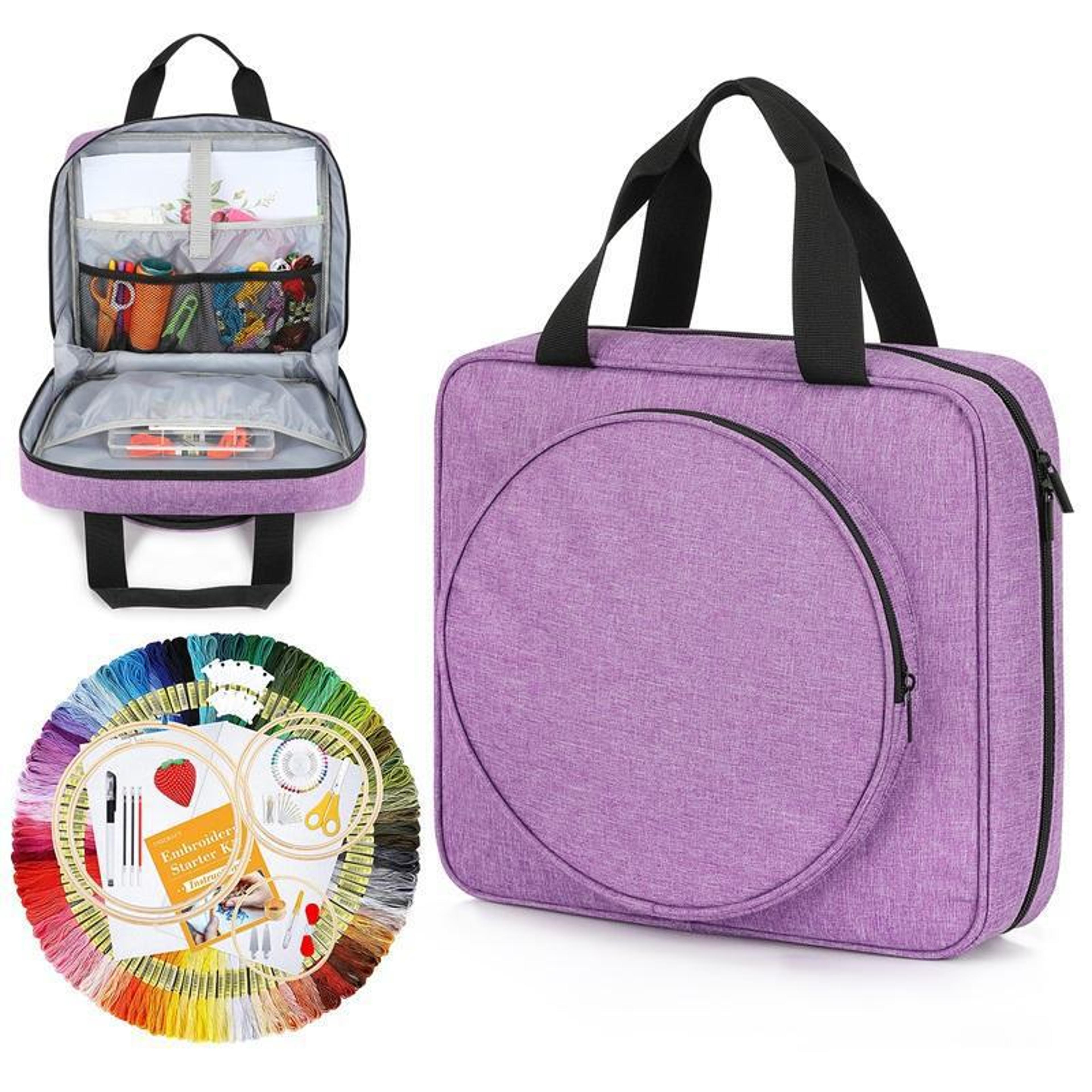 embroidery project bag with multiple pockets portable craft storage tote