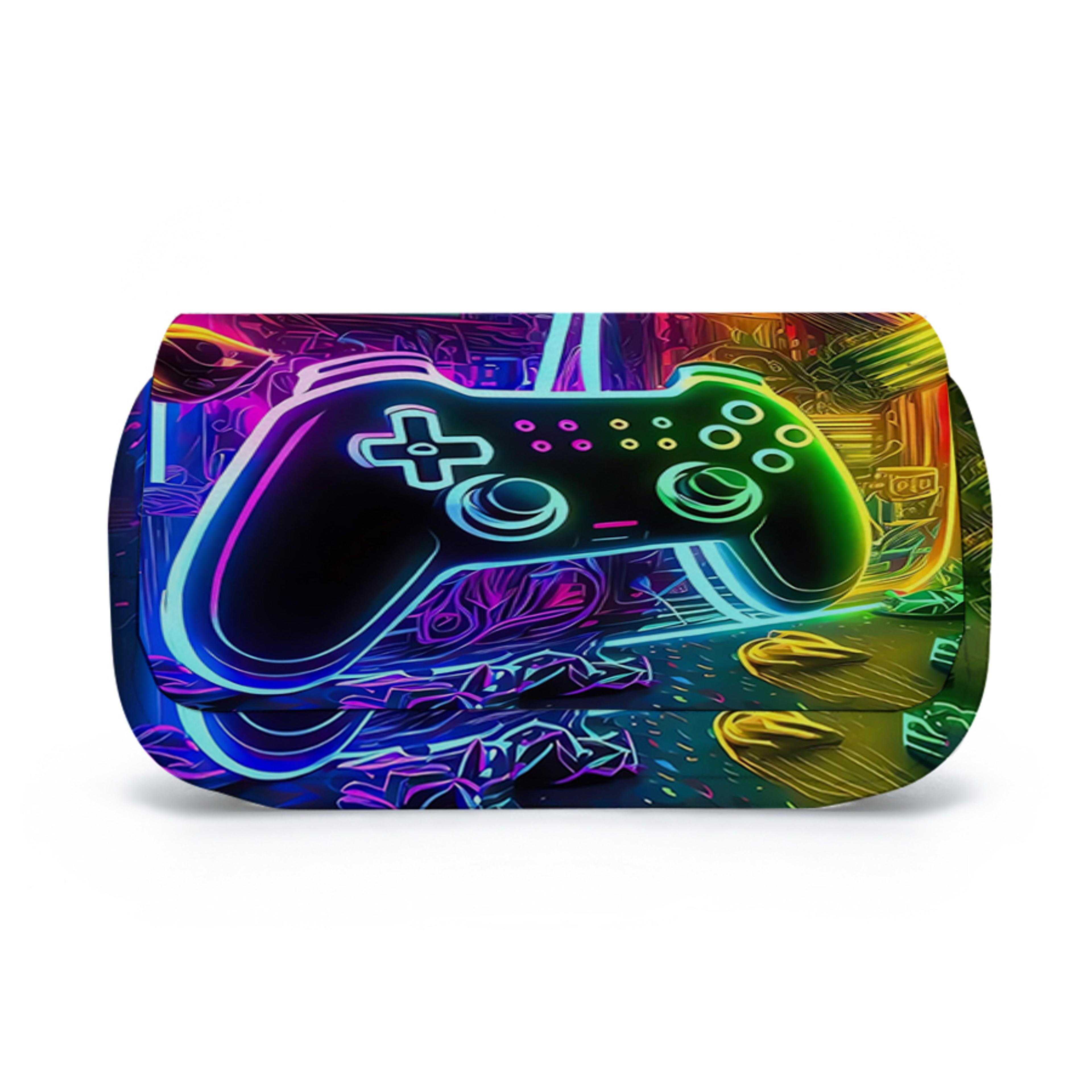 game console printed double layer flip pencil case for kids school supplies and gifts