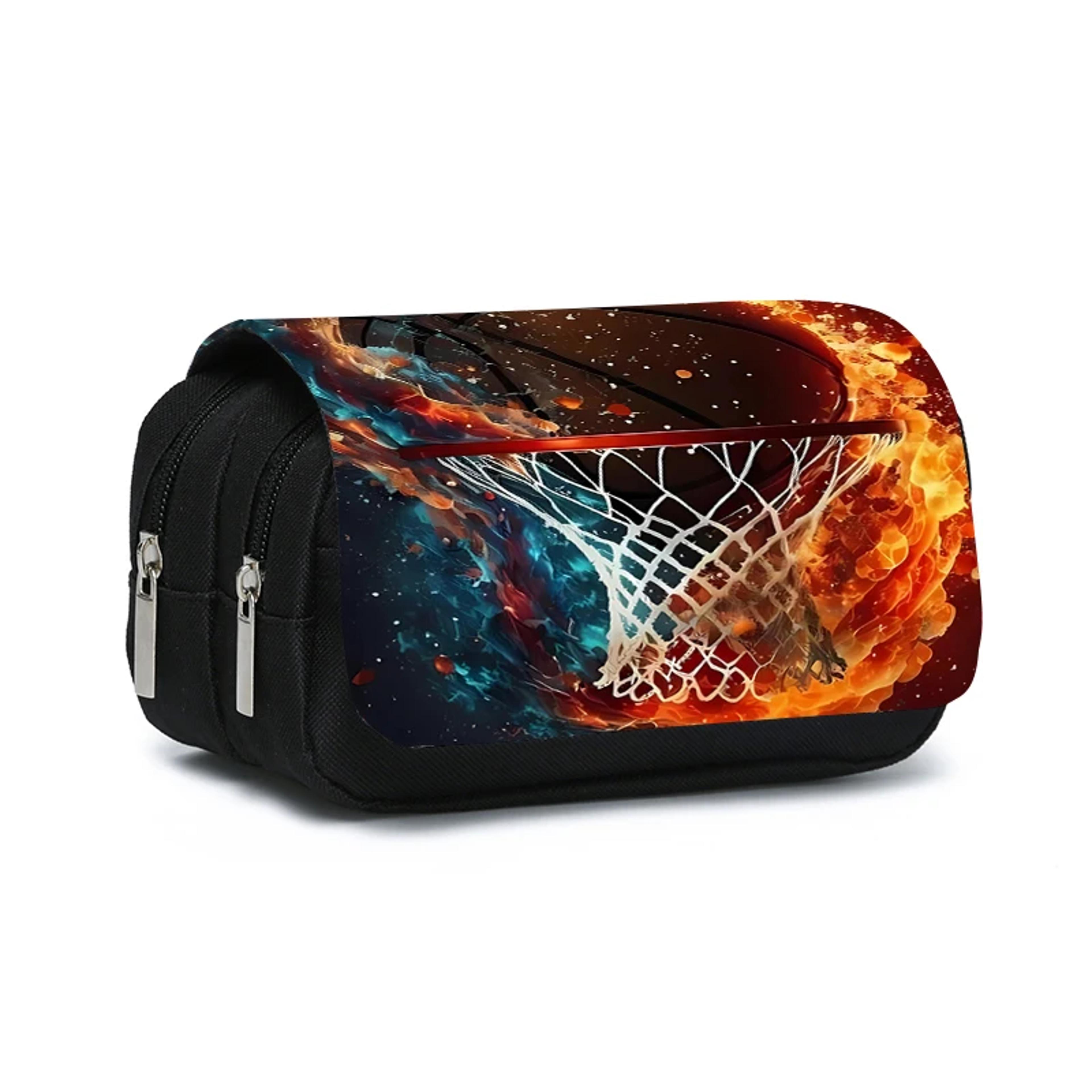 basketball double layer pencil case for kids with flip design cartoon school supply organizer