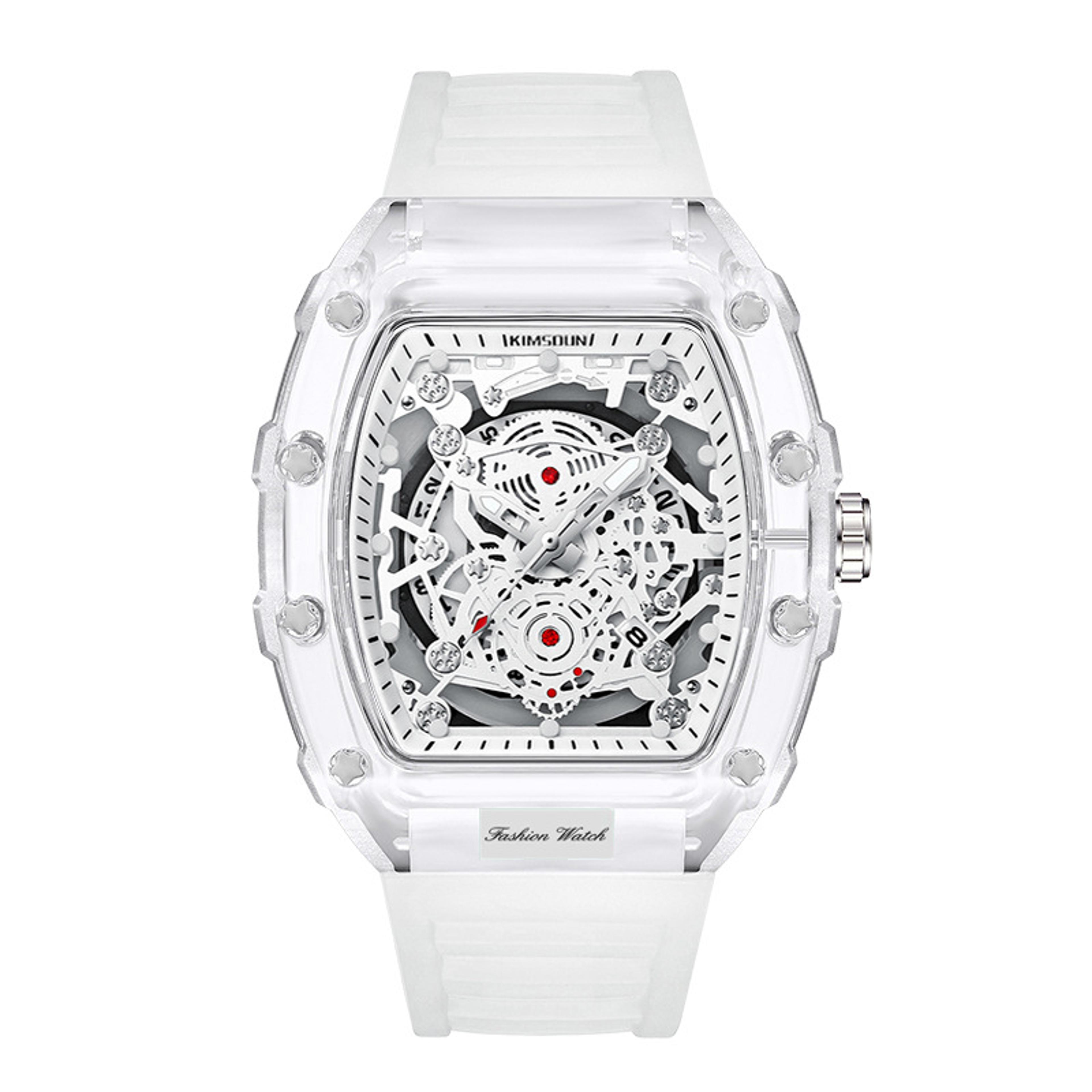 barrel shaped transparent waterproof quartz watch for men stylish sports gift timepiece