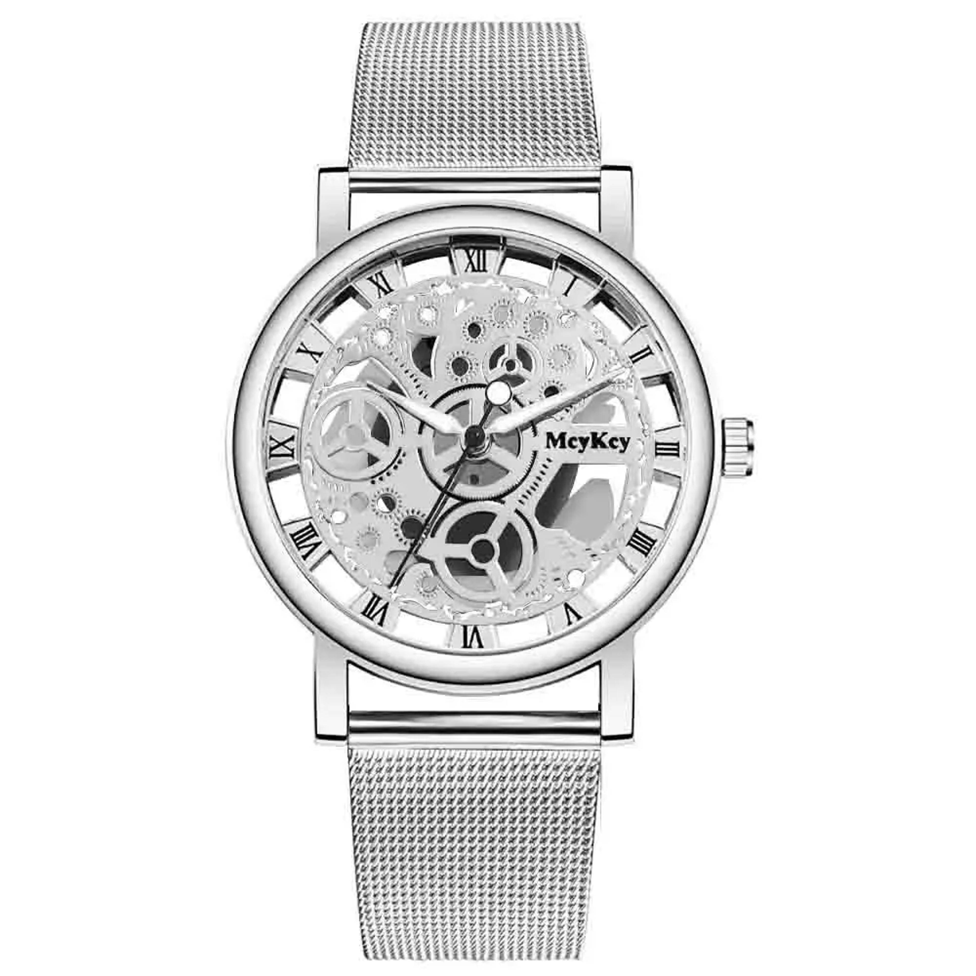 womens skeleton watch with mesh strap elegant quartz fashion wristwatch