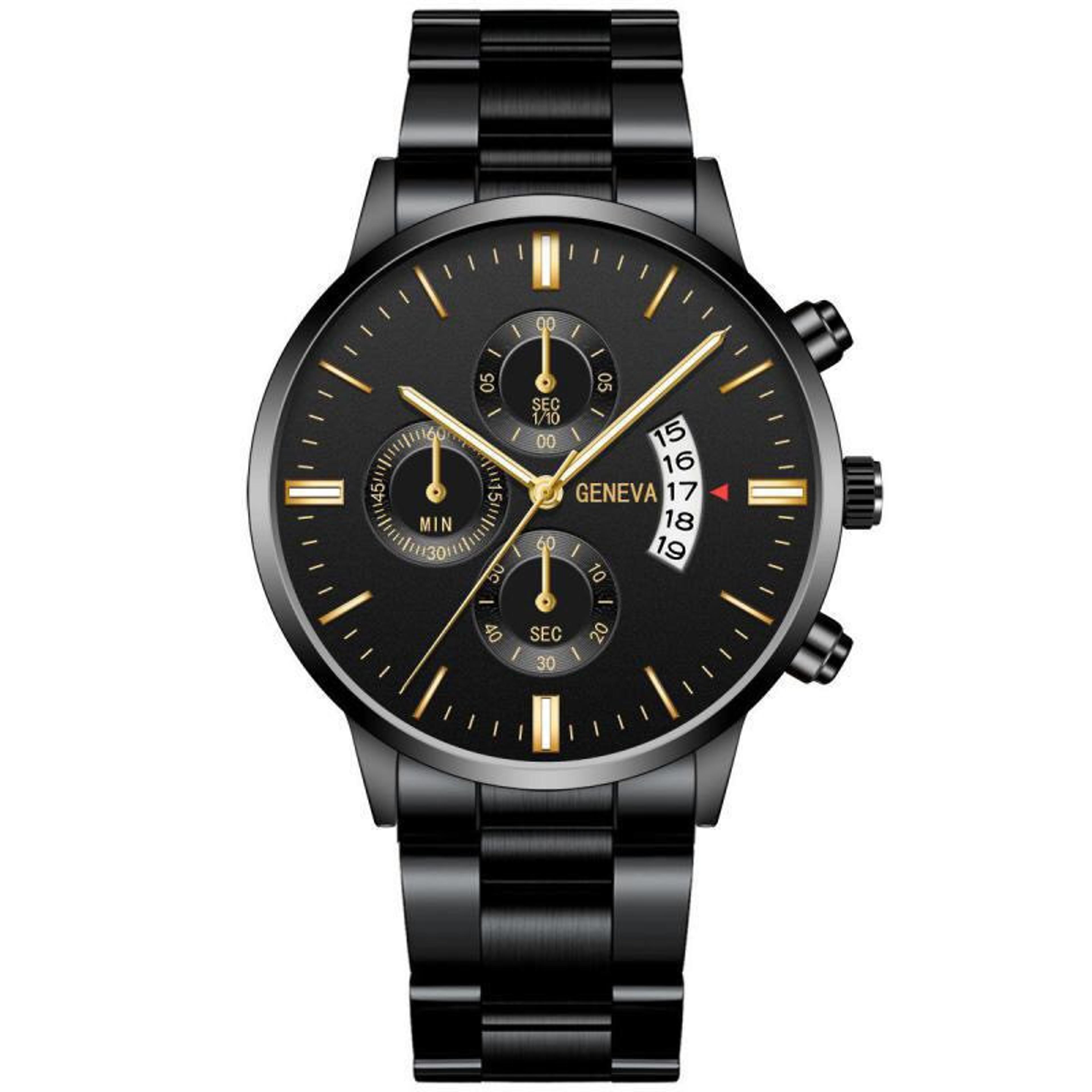 luxury stainless steel men watch with calendar quartz movement for business style