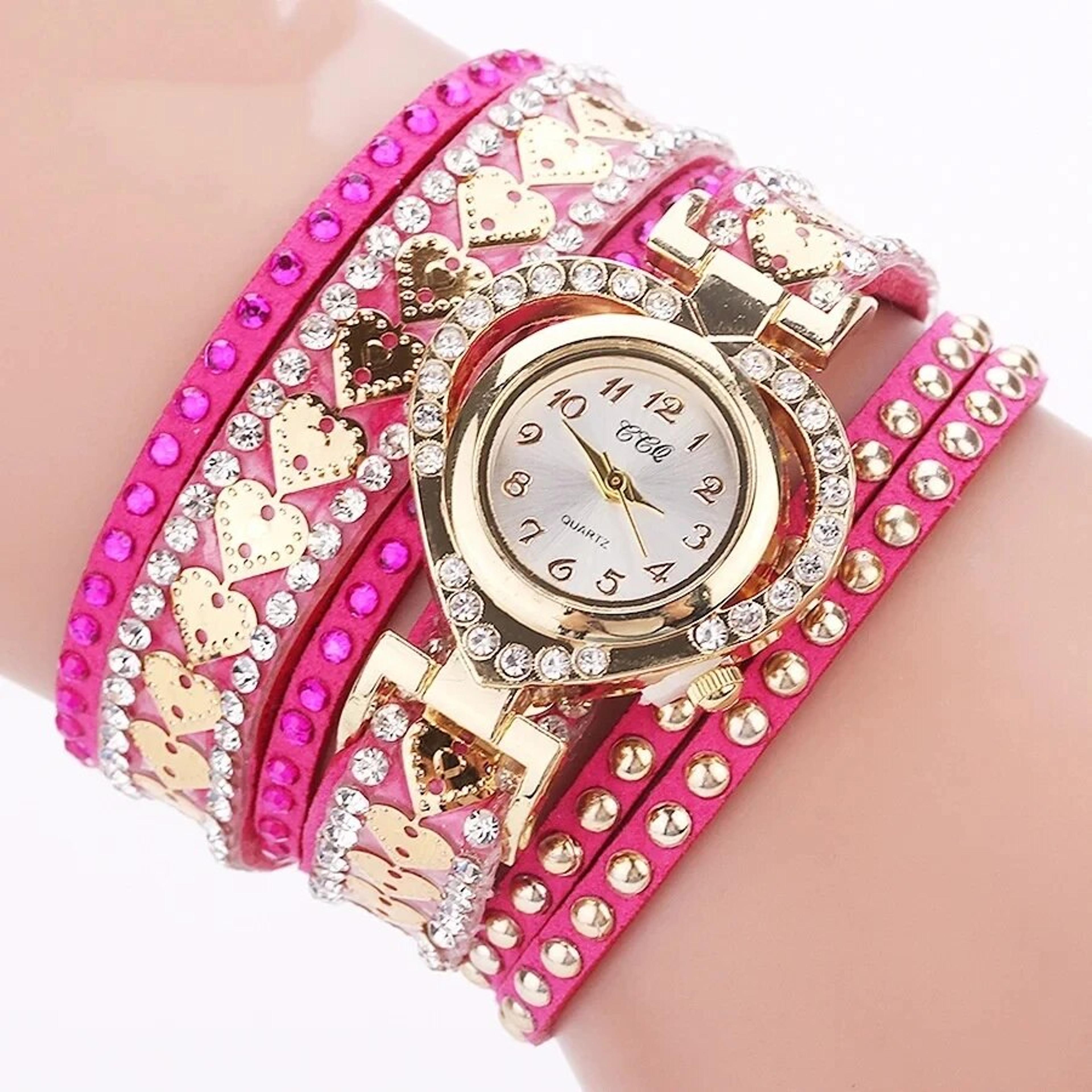 luxury women heart dial rhinestone bracelet quartz watch