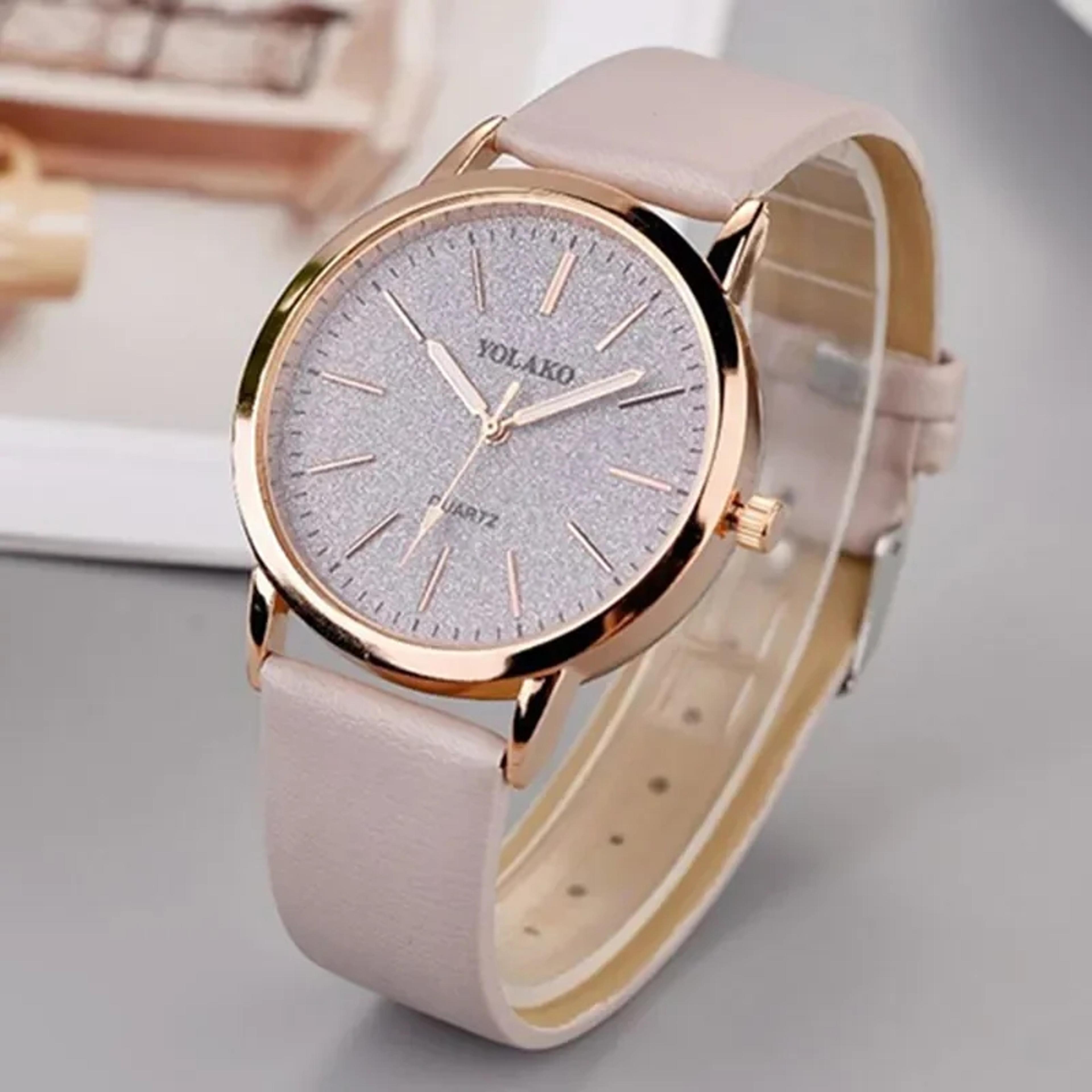 luxury leather watch for women elegant small round dial quartz wristwatch