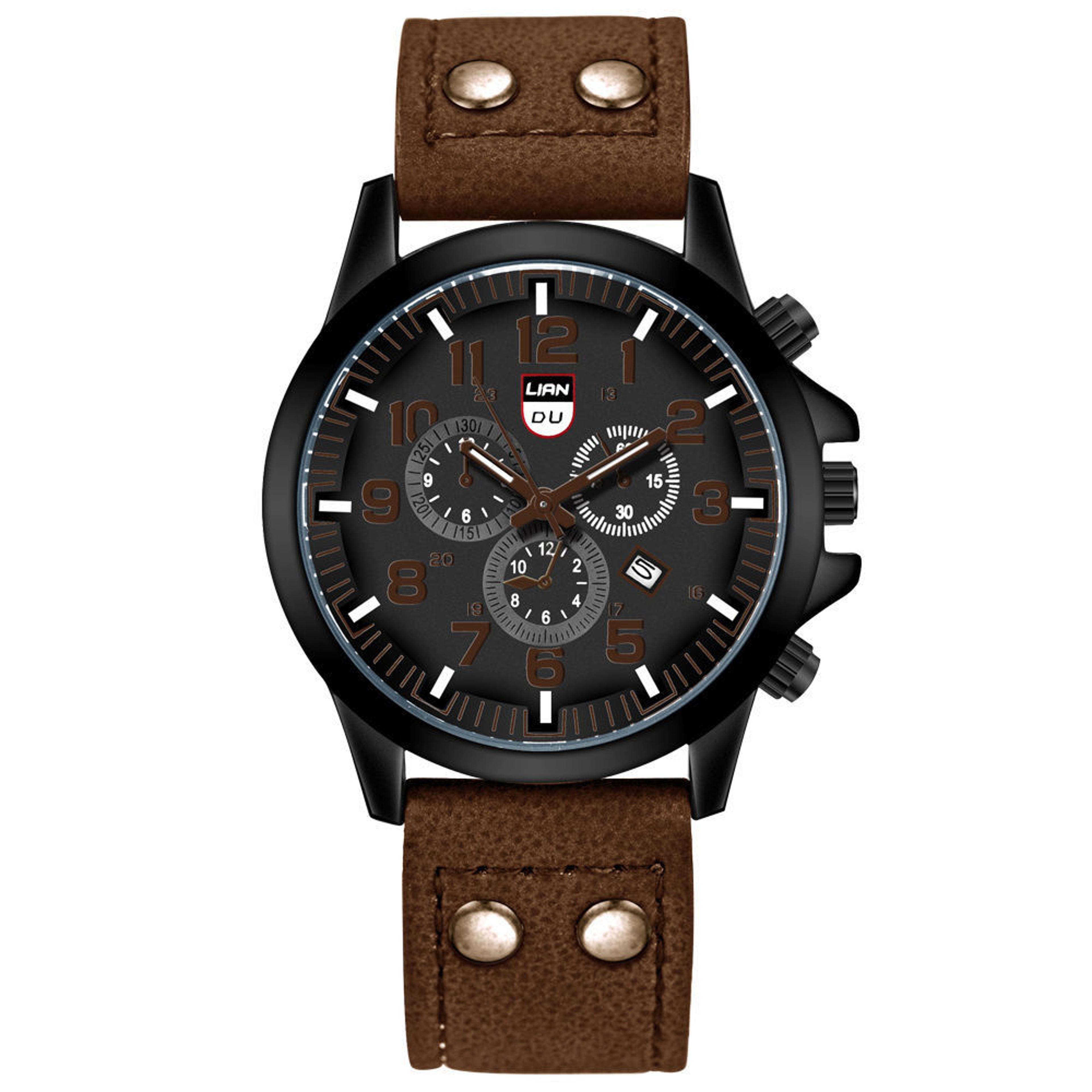 luxury brand leather sports watch for men military style quartz wristwatch