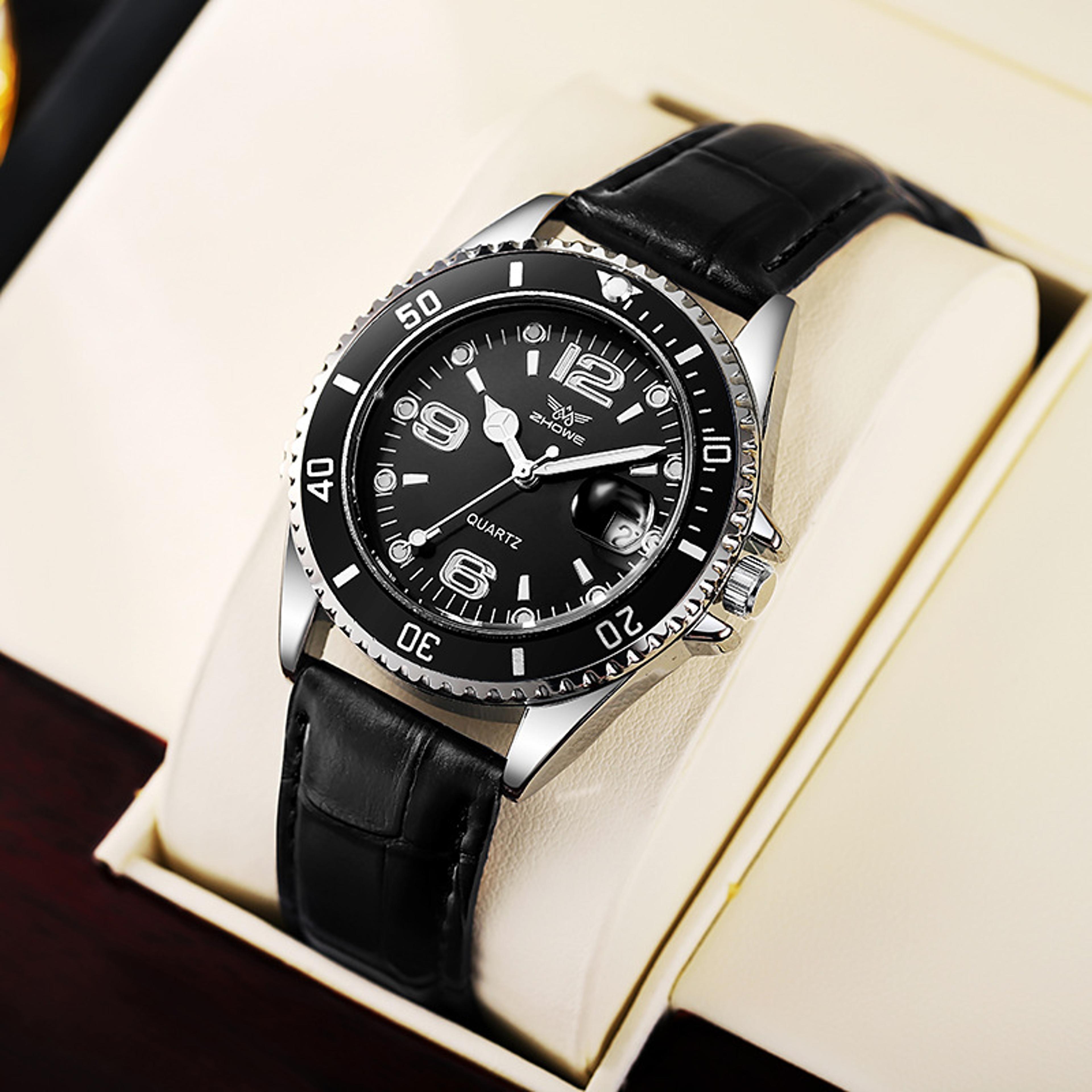 men casual military leather quartz watch sport business waterproof wristwatch