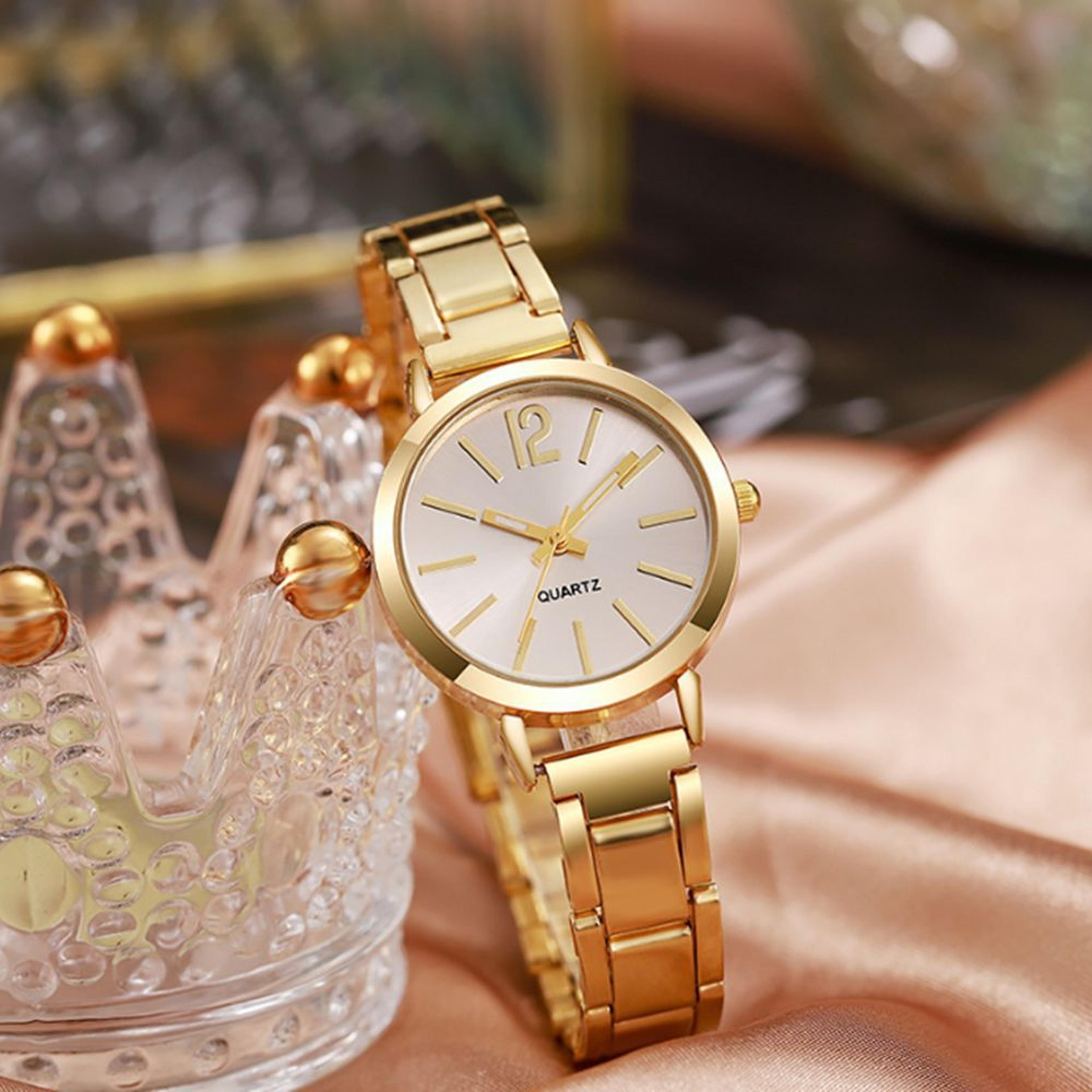 women luxury gold small dial quartz watch elegant alloy strap fashion wristwatch