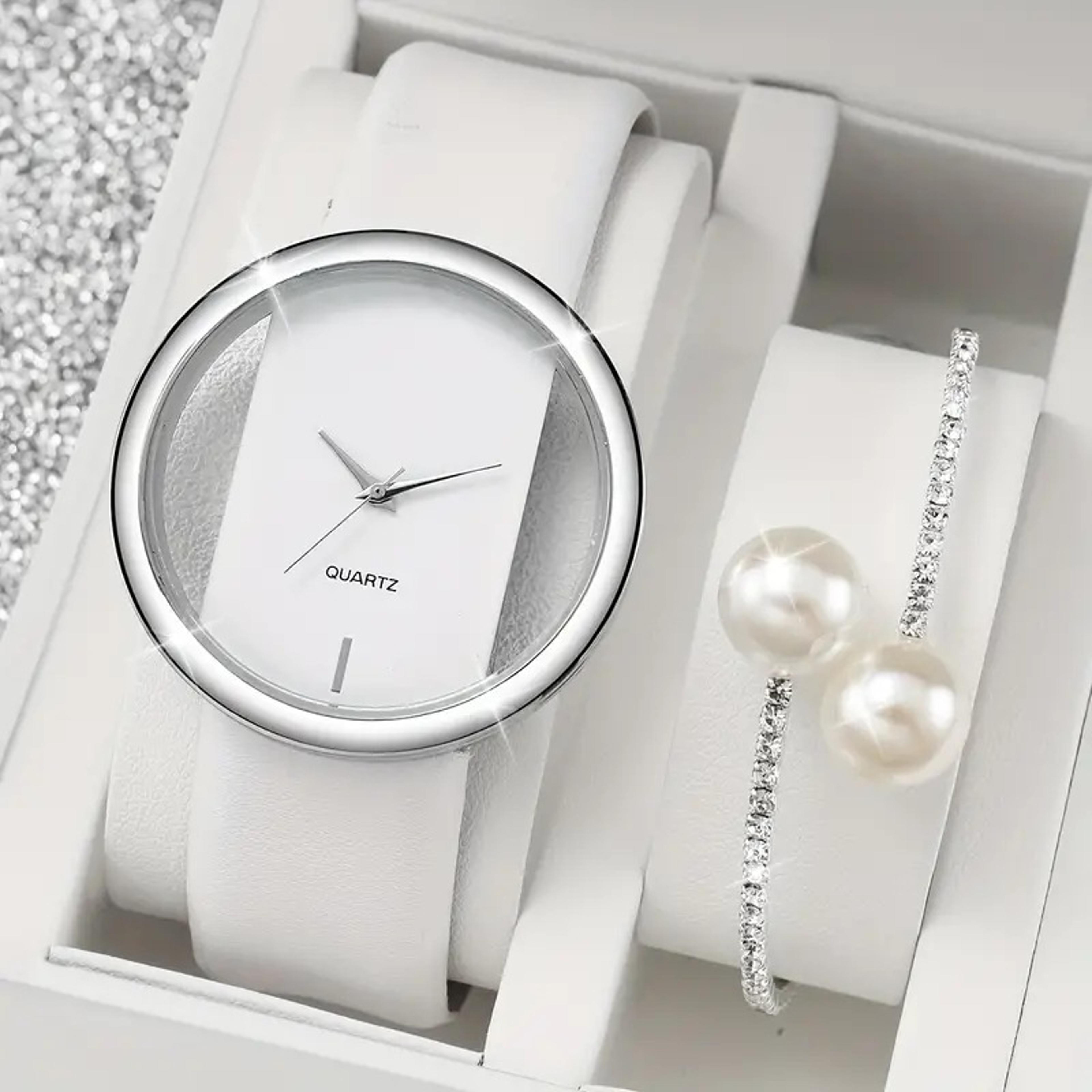 pearl rhinestone bracelet watch set for women elegant quartz fashion jewelry