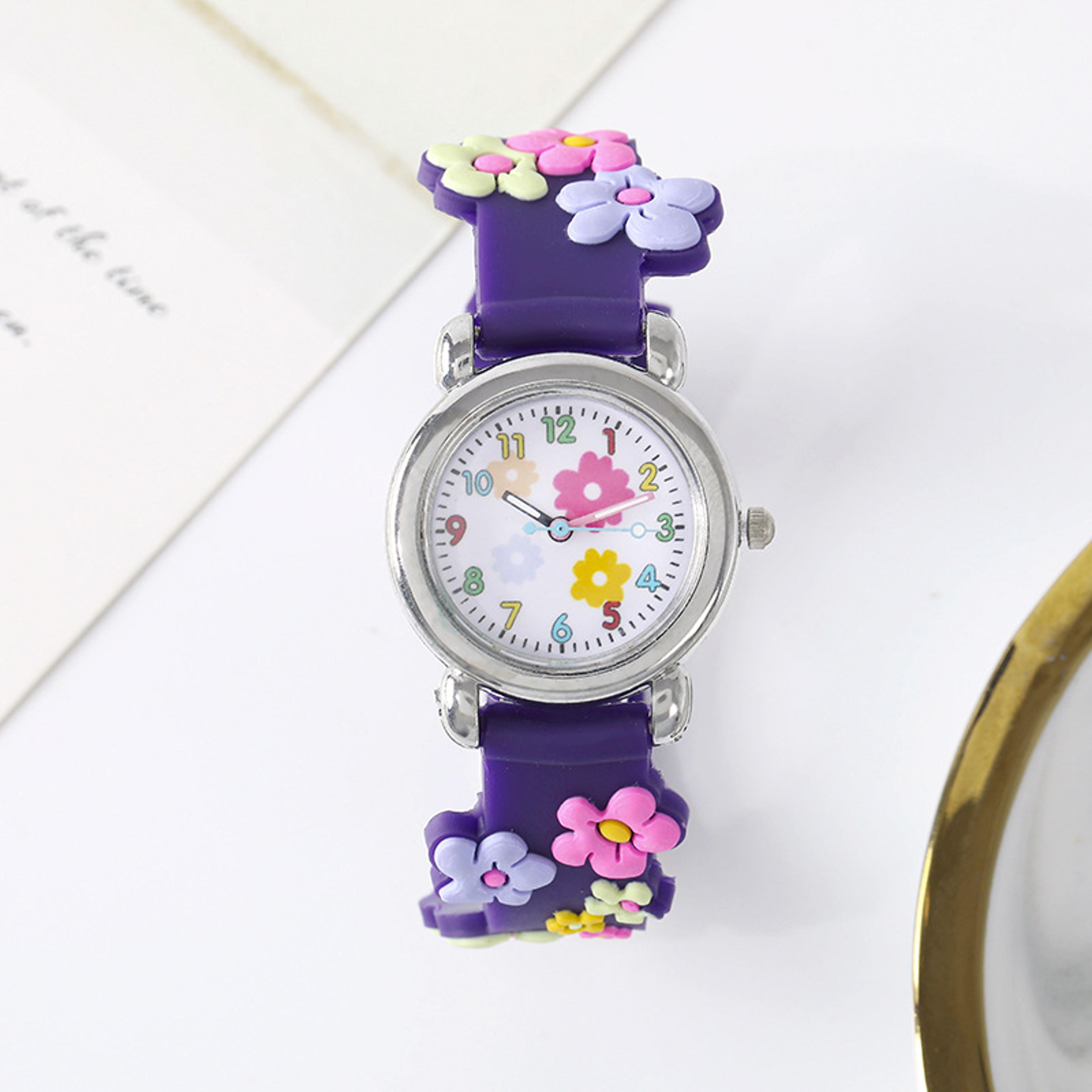 cute flower cartoon watch for kids pink silicone strap quartz wristwatch
