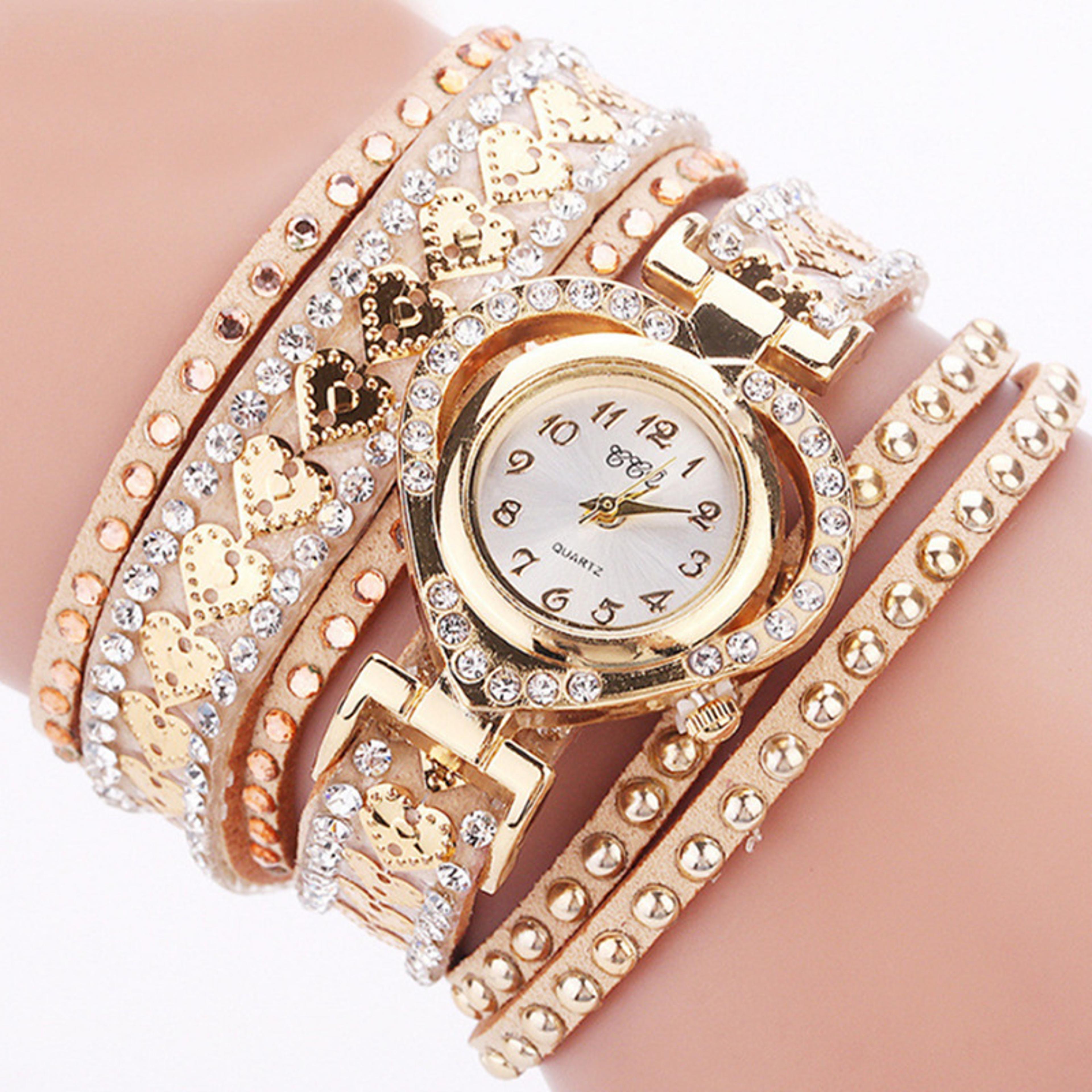 rhinestone braided rope bracelet quartz watch elegant fashion gift for women