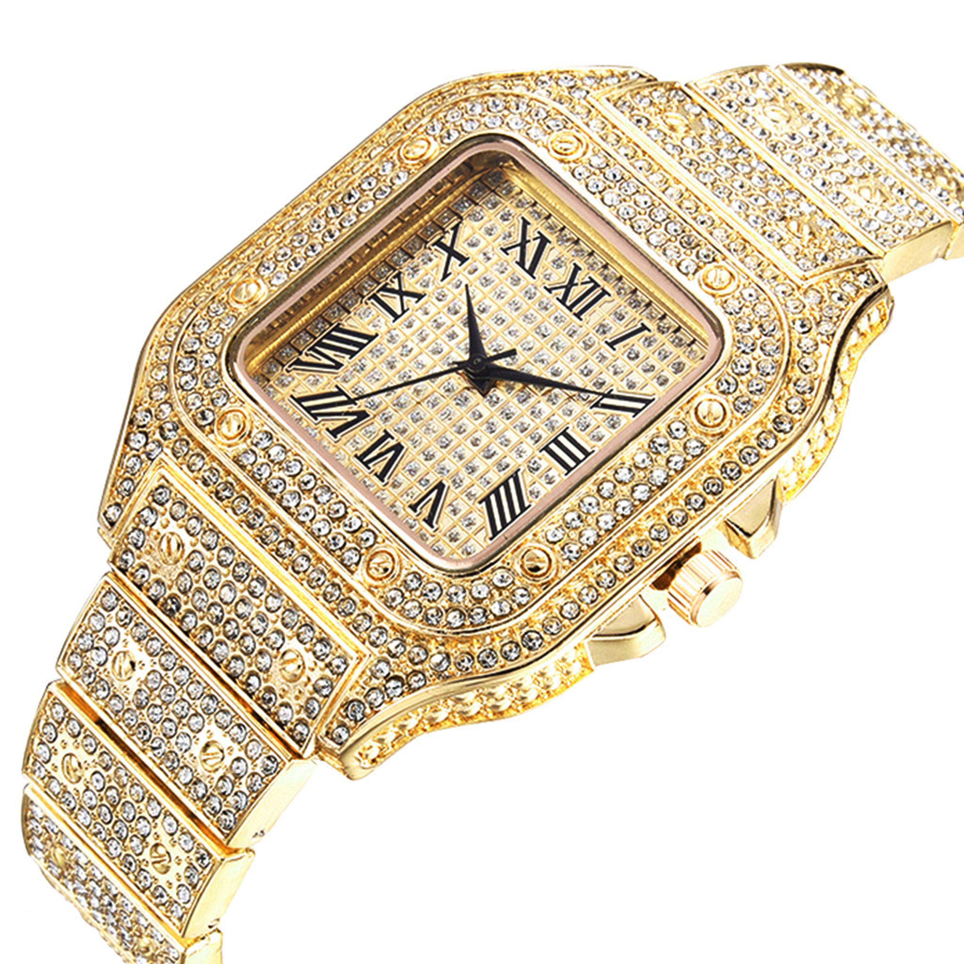 luxury diamond gold watch unisex rhinestone bracelet timepiece for men and women
