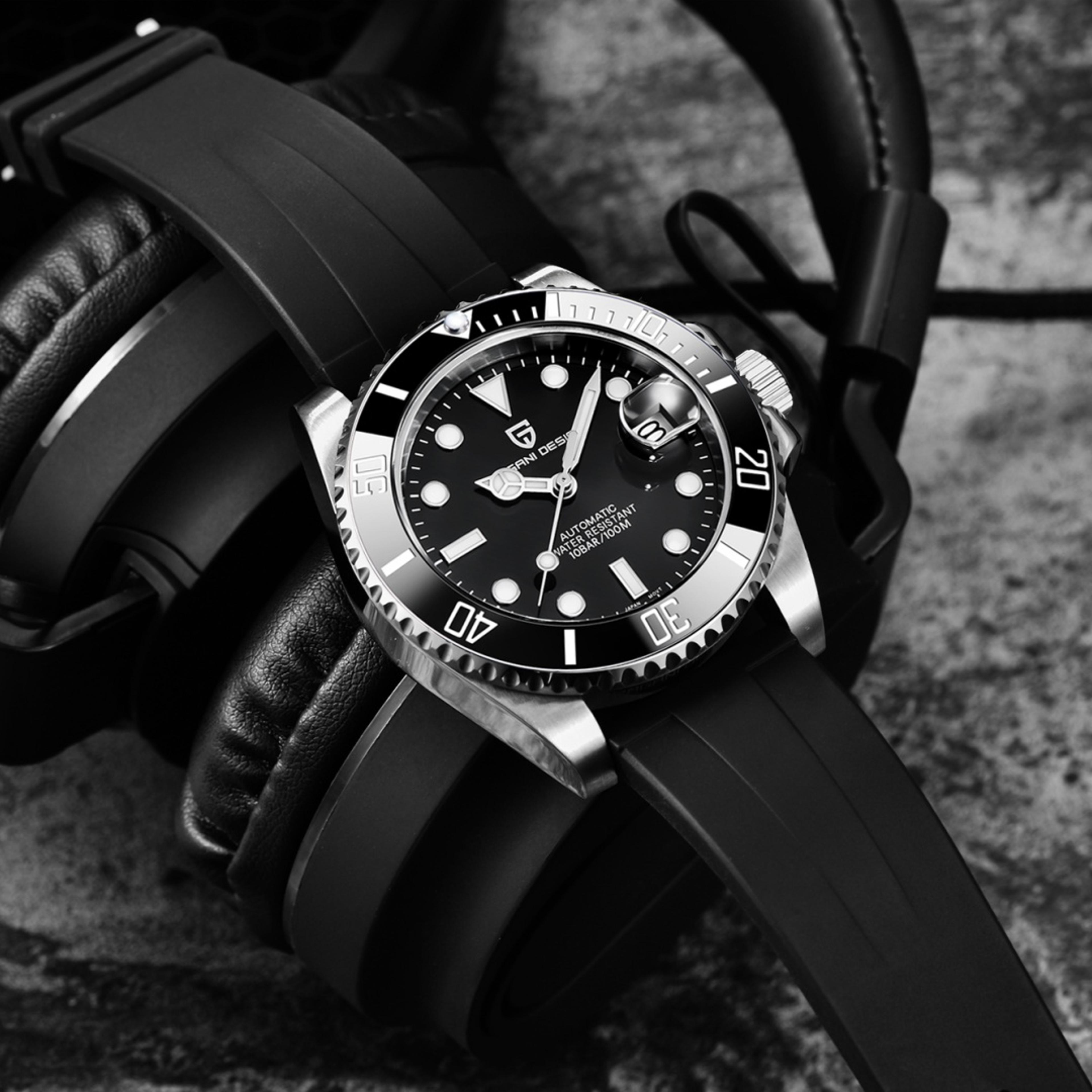 mens automatic mechanical watch with sapphire glass and stainless steel case