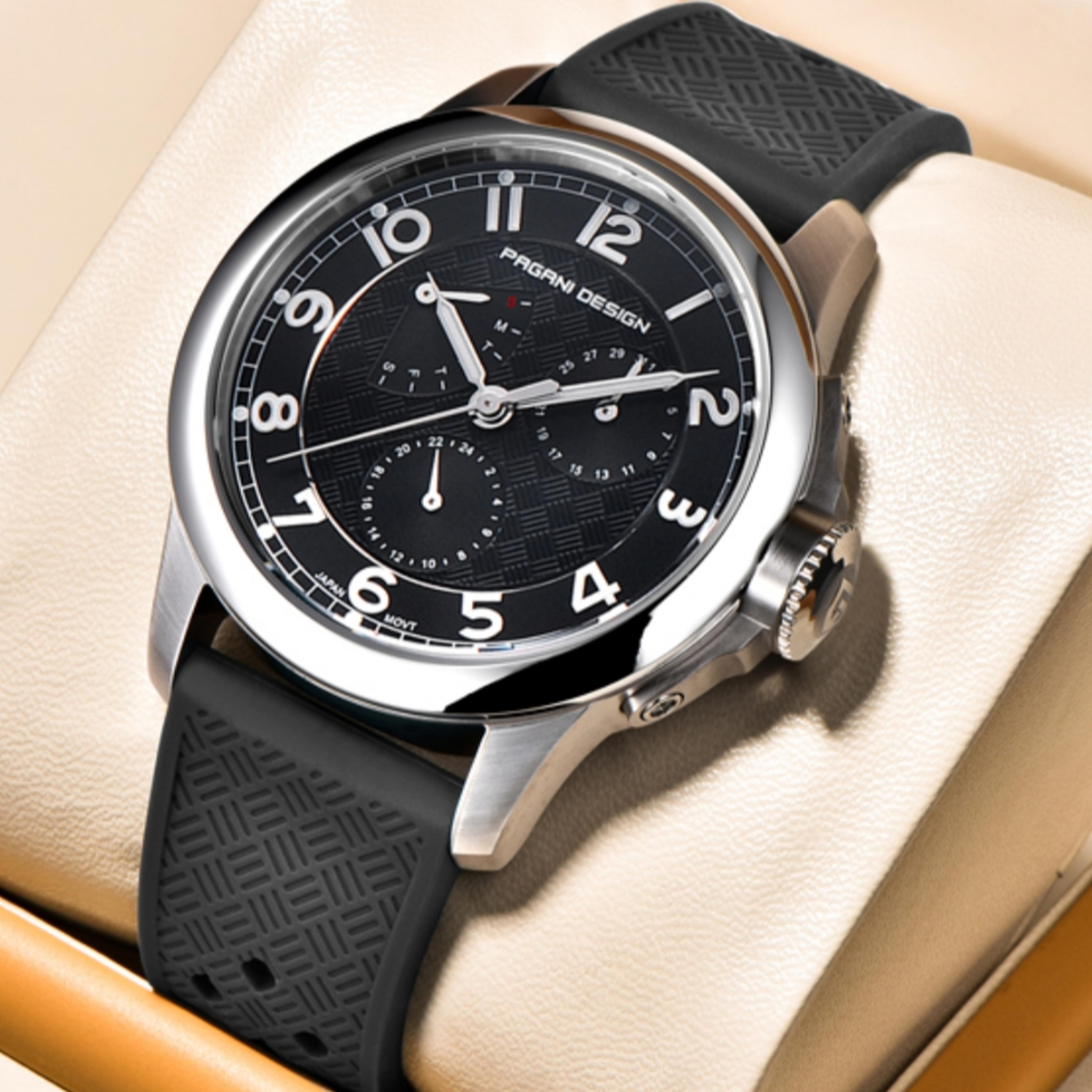 mens quartz watch with sapphire crystal and stainless steel case