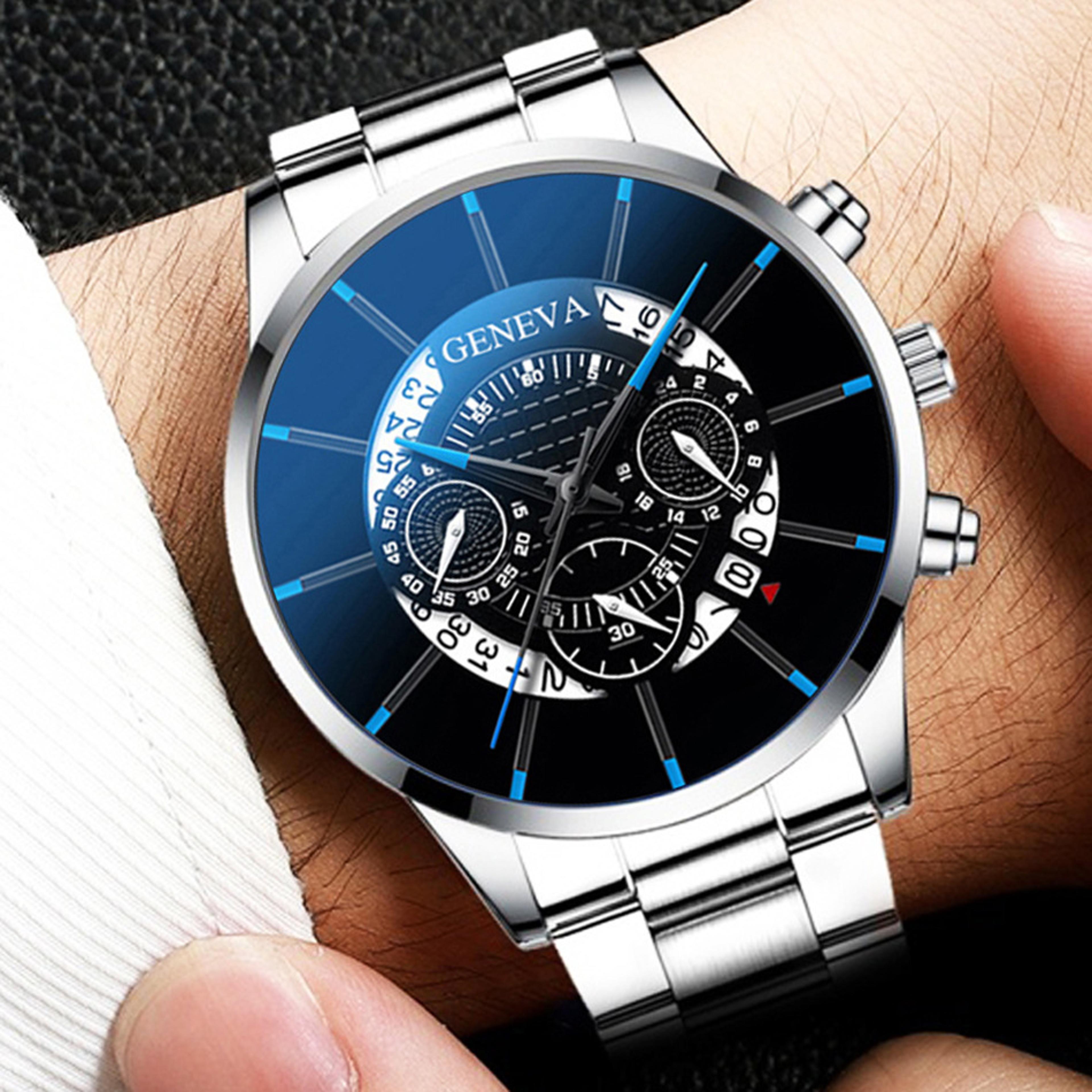 luxury men business watch stainless steel calendar quartz wristwatch set