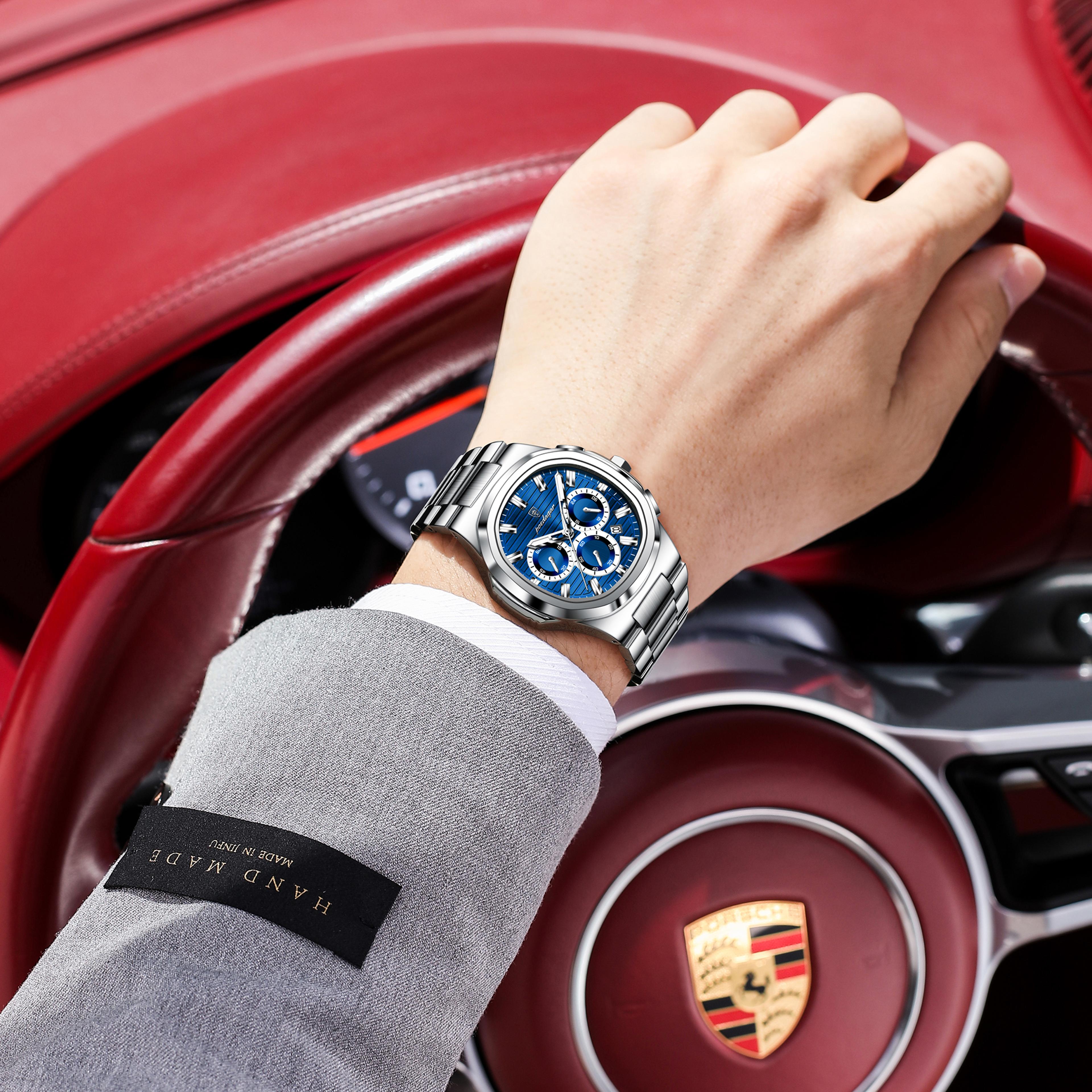 luxury stainless steel mens chronograph watch waterproof luminous business quartz watch