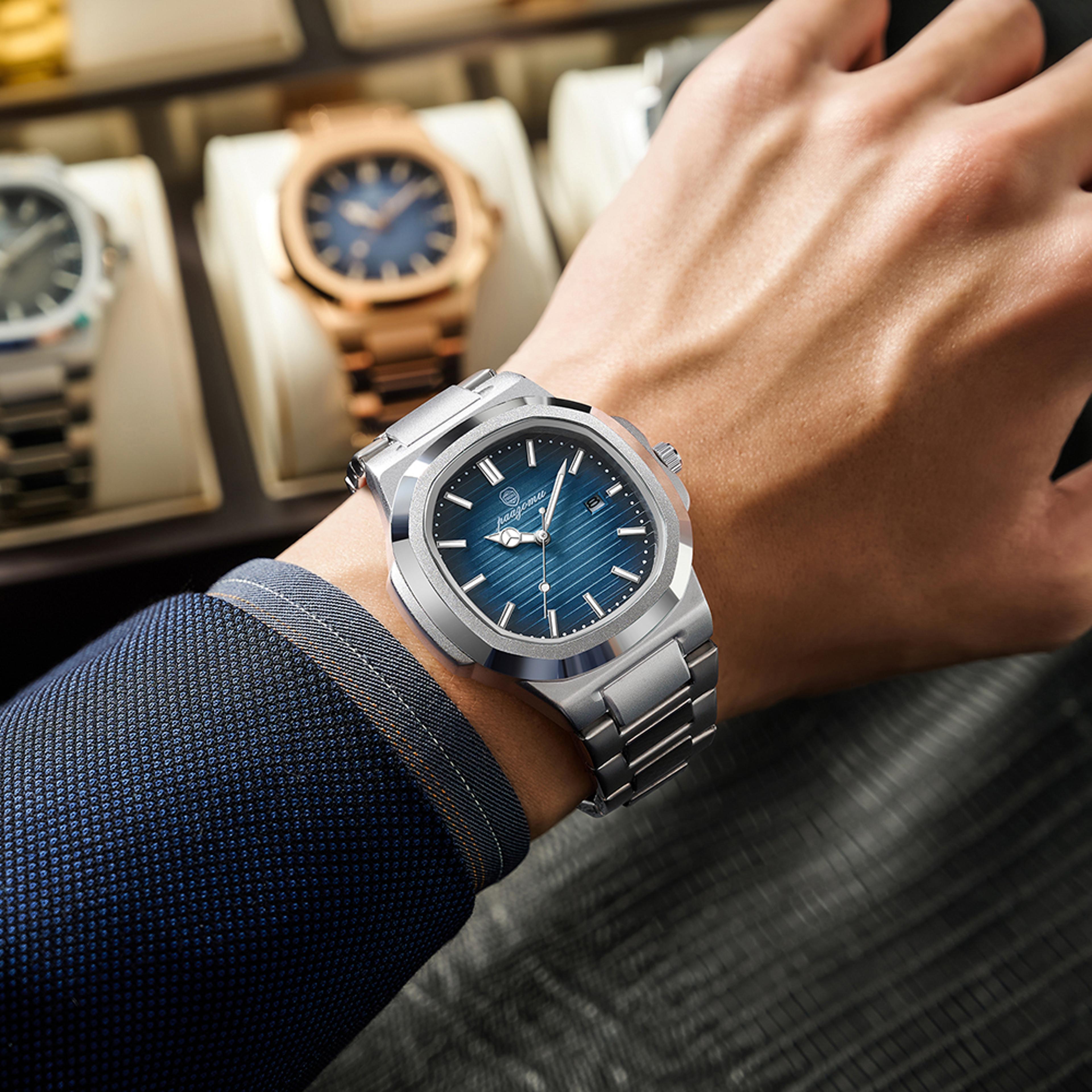 luxury square stainless steel quartz men watch waterproof business timepiece