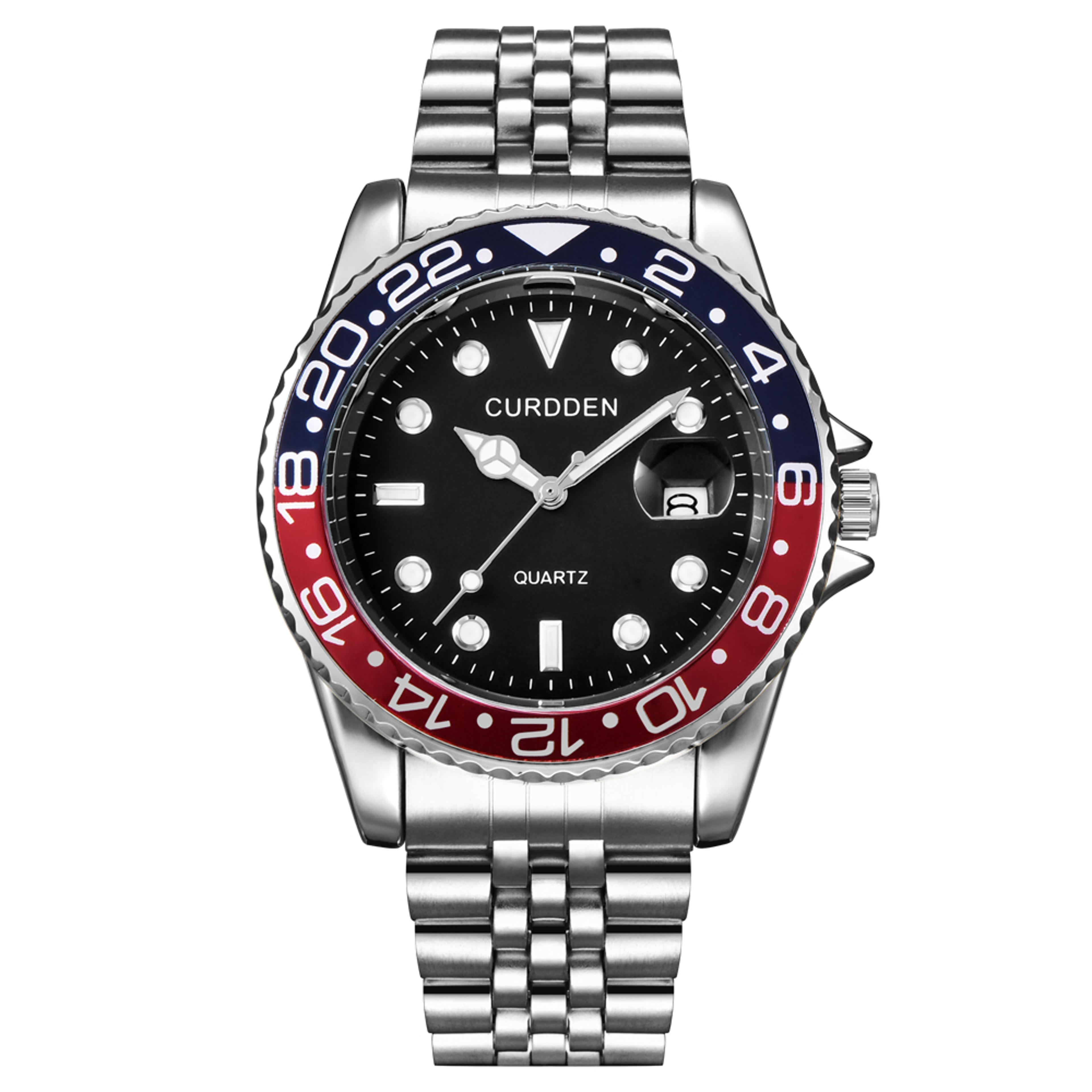 mens stainless steel calendar quartz watch fashion casual green dial wristwatch