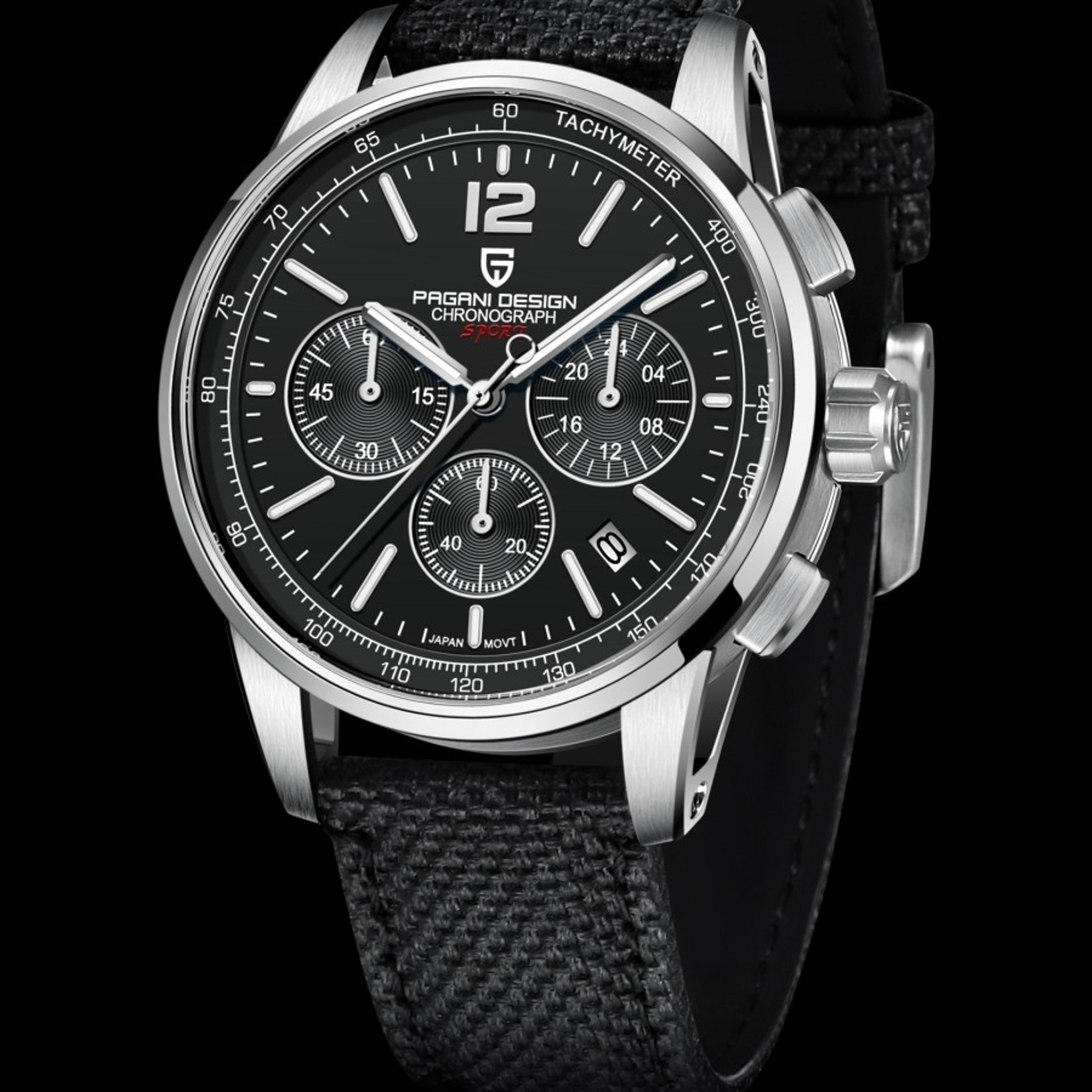 luxury mens chronograph watch with sapphire glass & water resistance