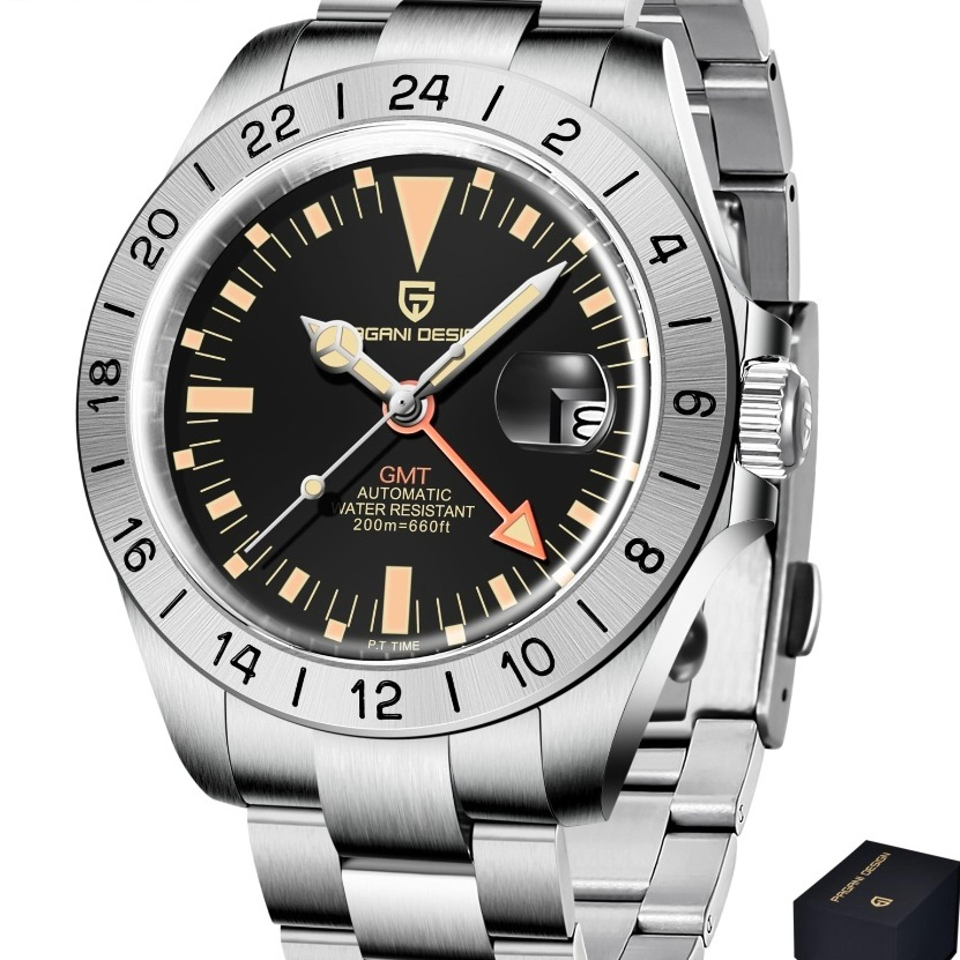 gmt automatic watch water resistant stainless steel men's watch