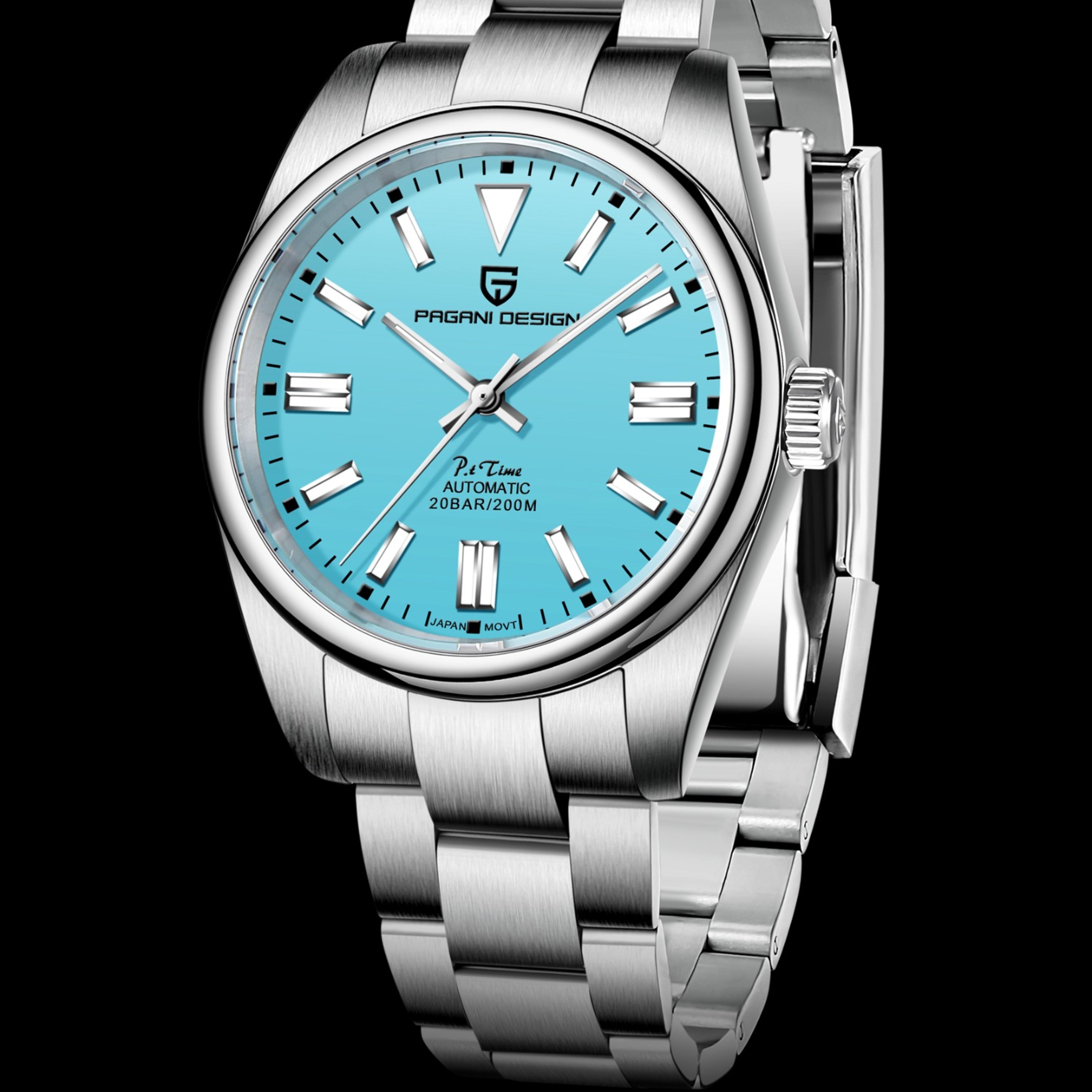 mens automatic mechanical watch sapphire glass stainless steel waterproof