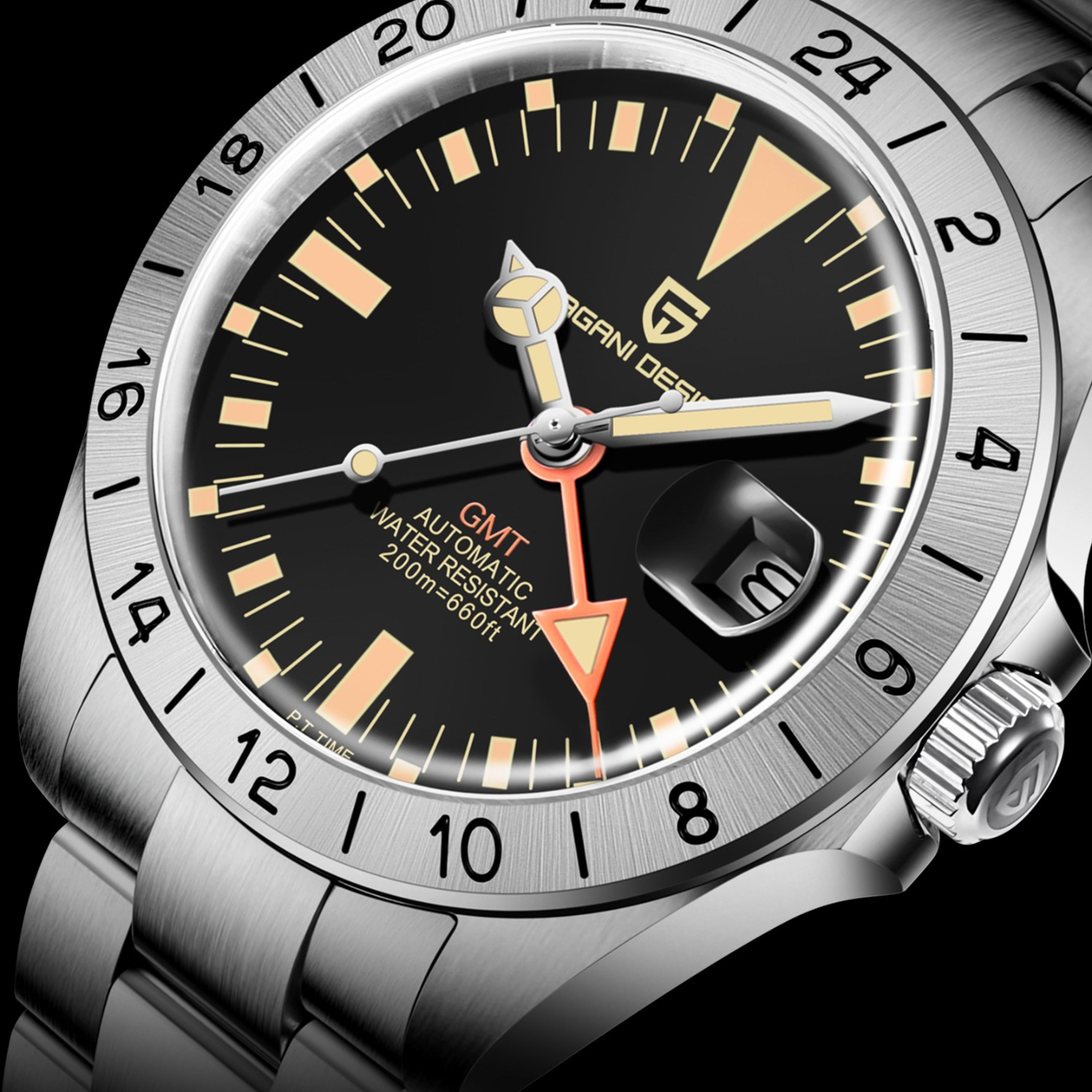 classic gmt automatic mechanical watch for men waterproof stainless steel timepiece