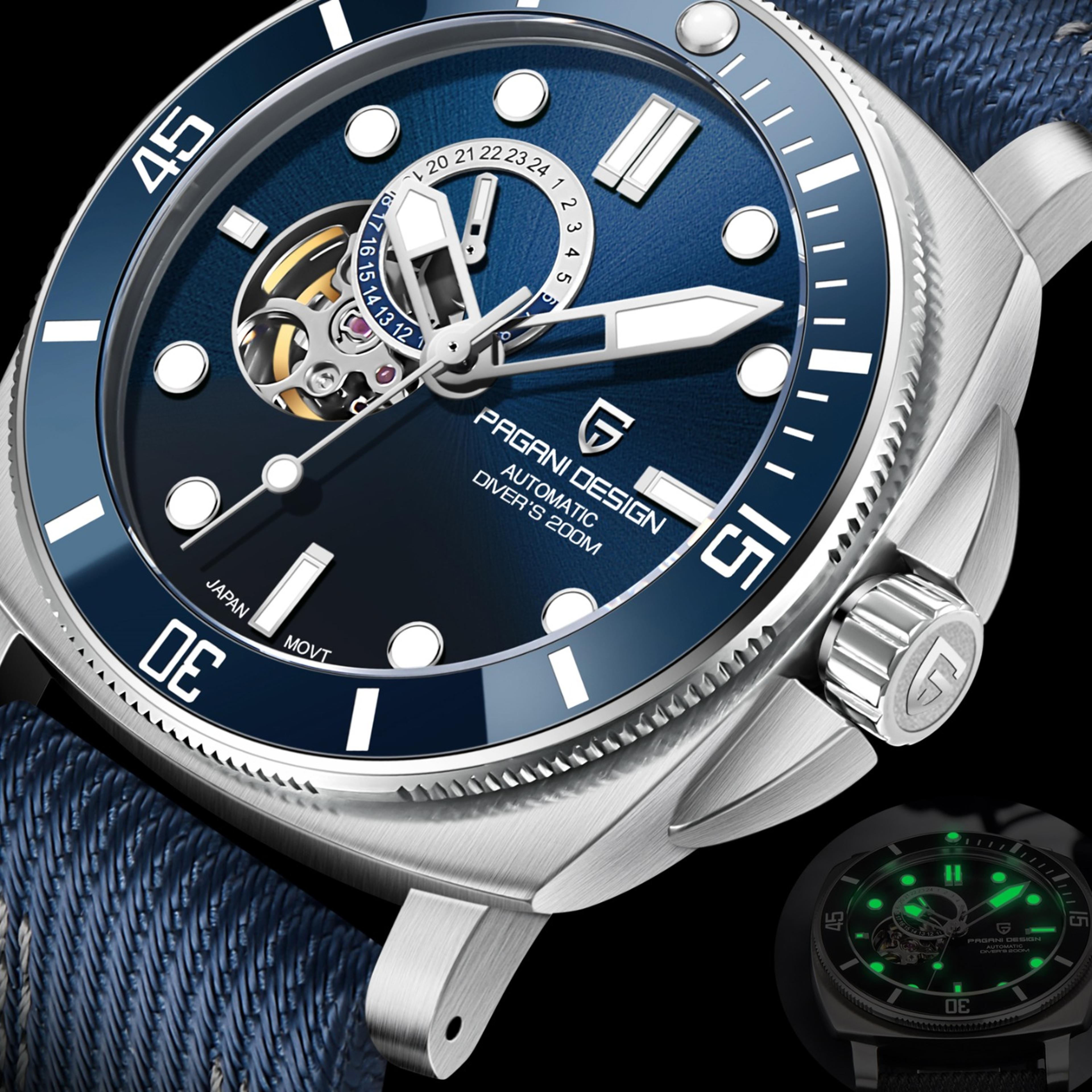 mens automatic dive watch with sapphire crystal and water resistance