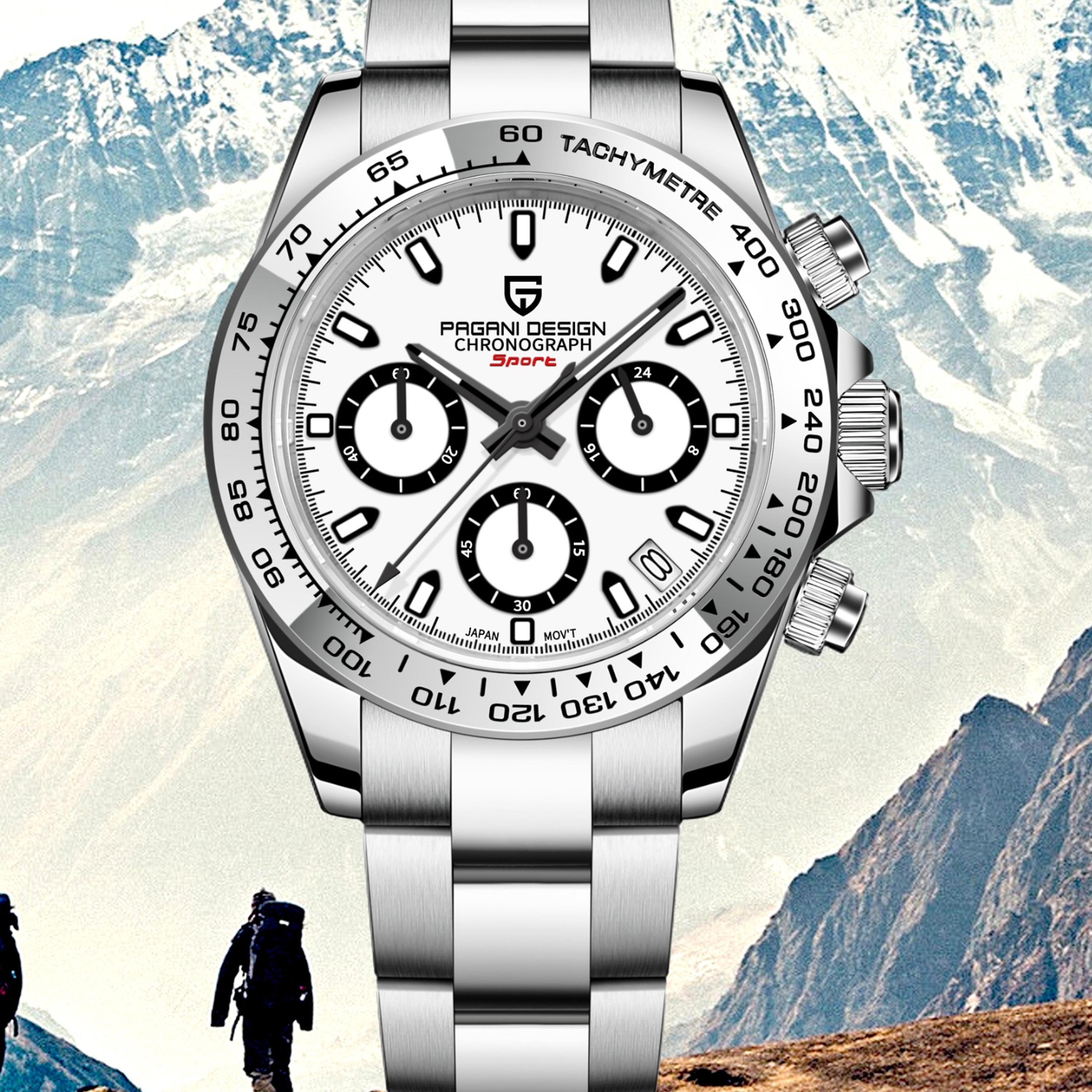 mens chronograph watch sapphire glass waterproof stainless steel watch