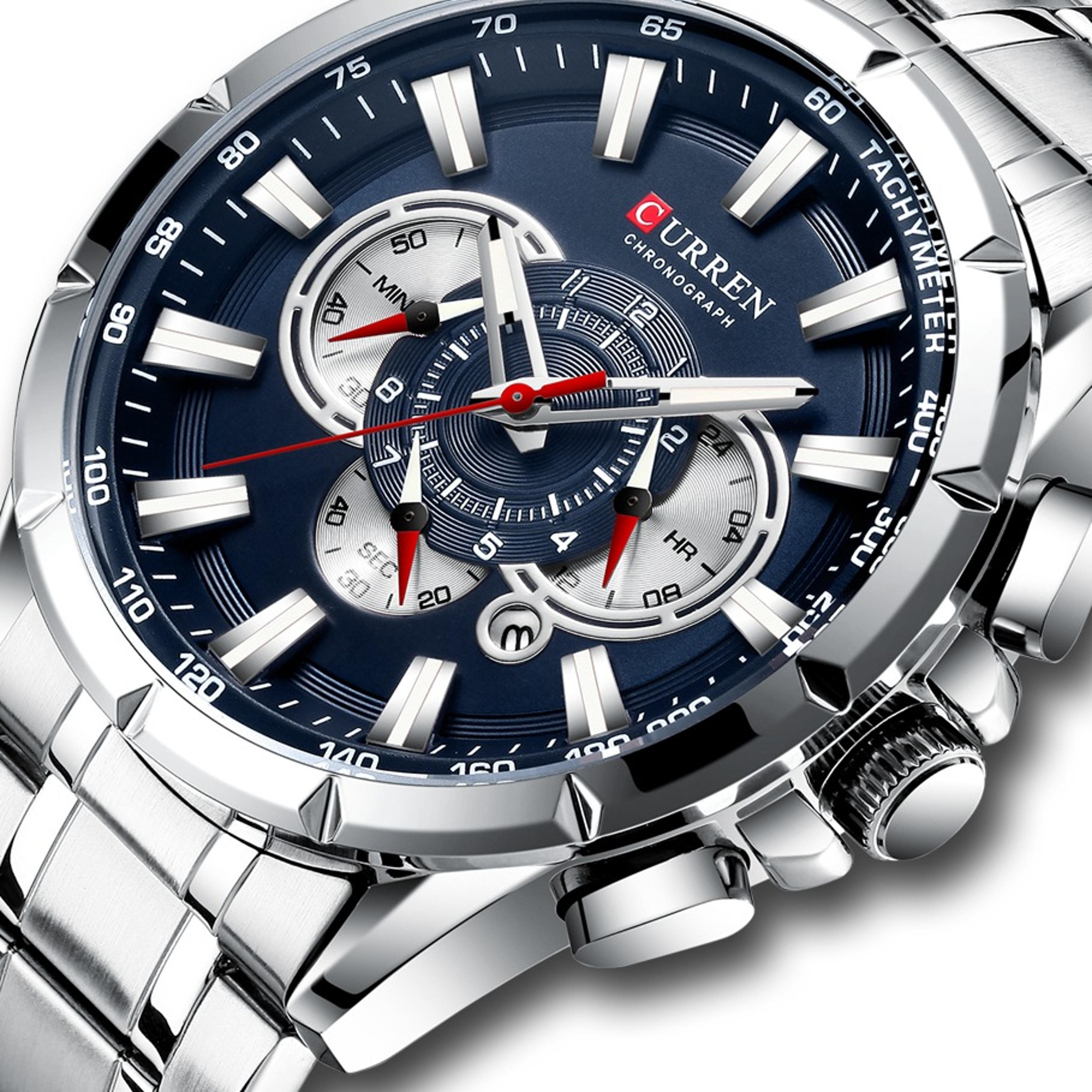 mens sport chronograph stainless steel watch with big dial and luminous hands