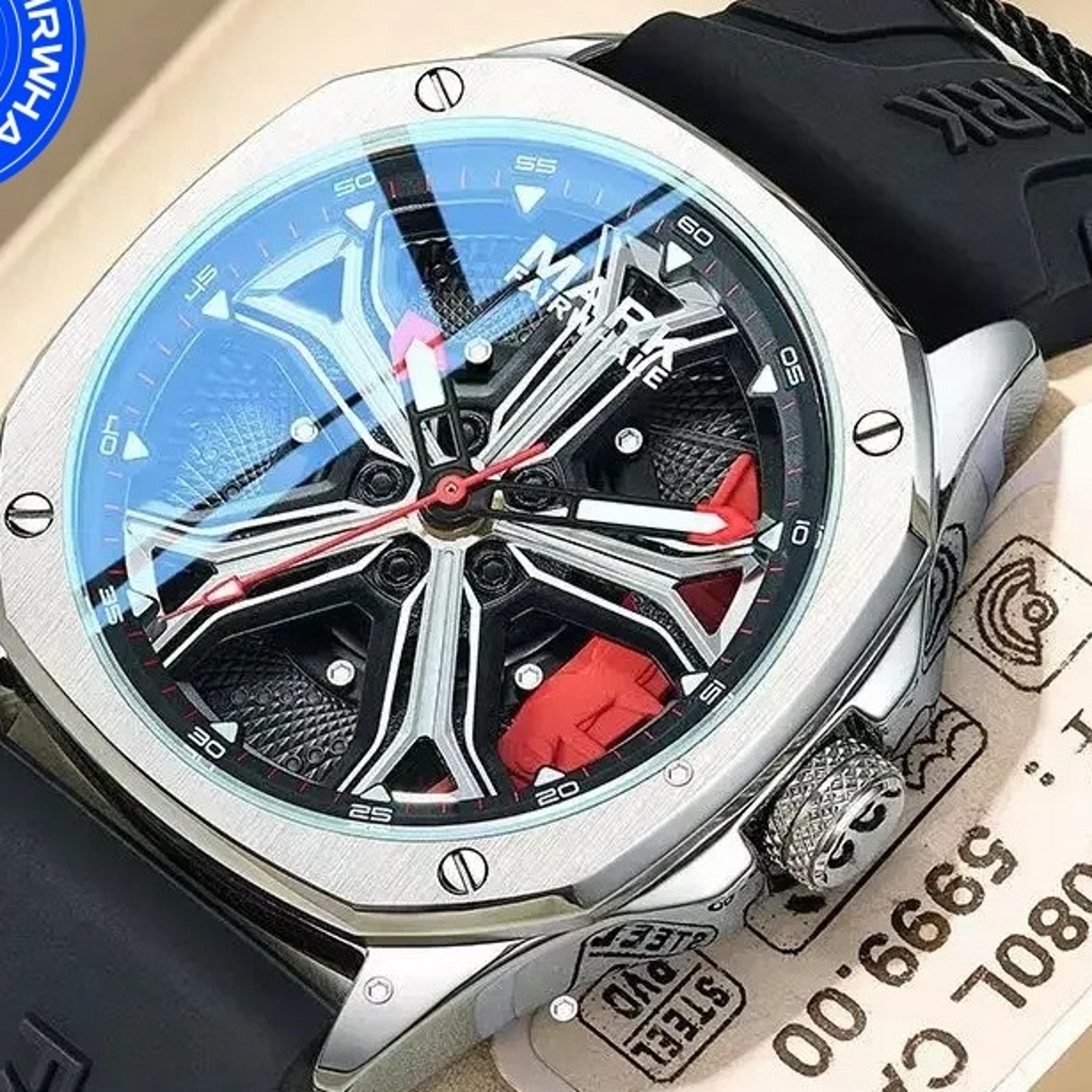 wheel caliper dial mens waterproof luminous quartz watch with gift box