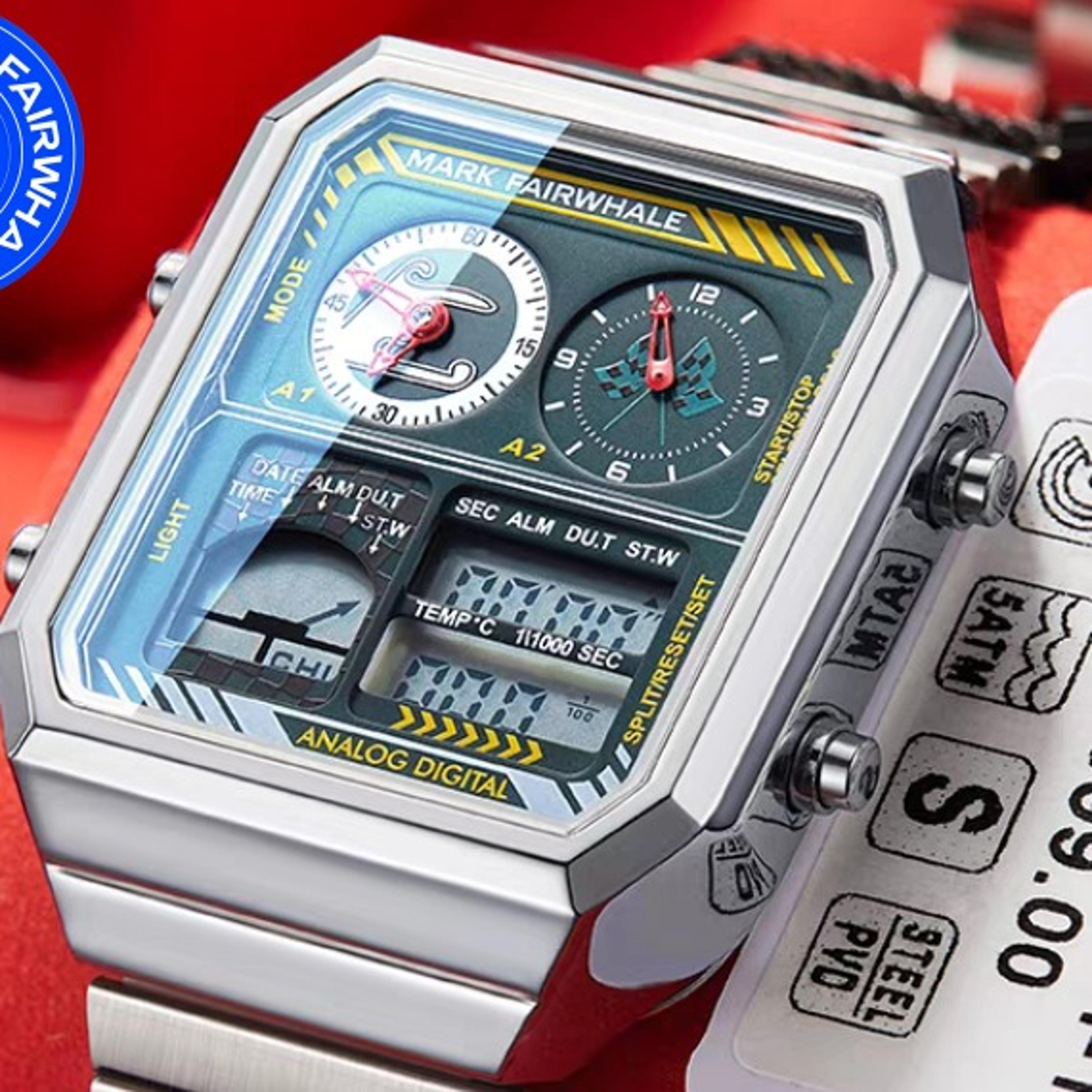 stainless steel square dial men watch with luminous waterproof design
