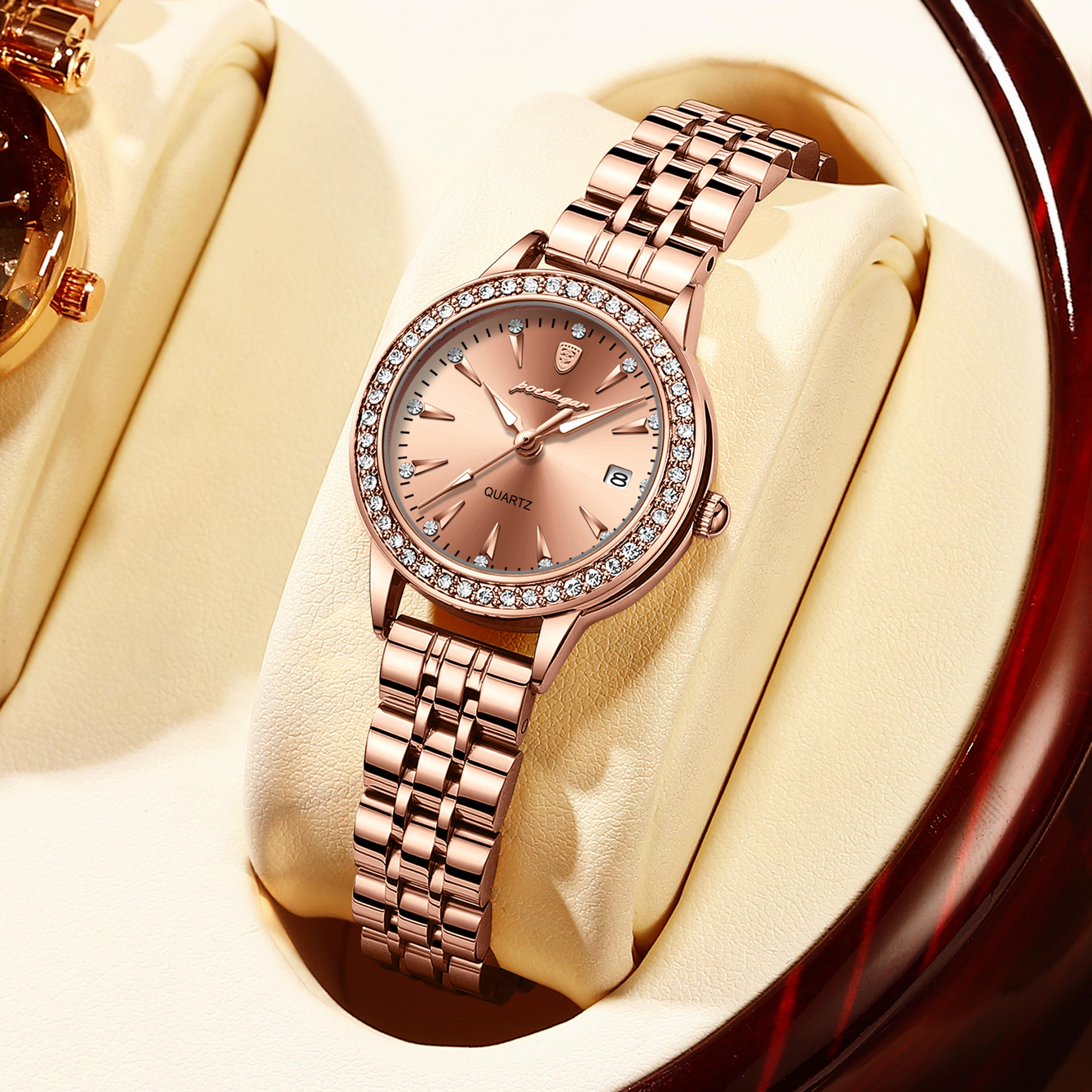 luxury ladies quartz watch with diamond dial waterproof date elegant female wrist watch