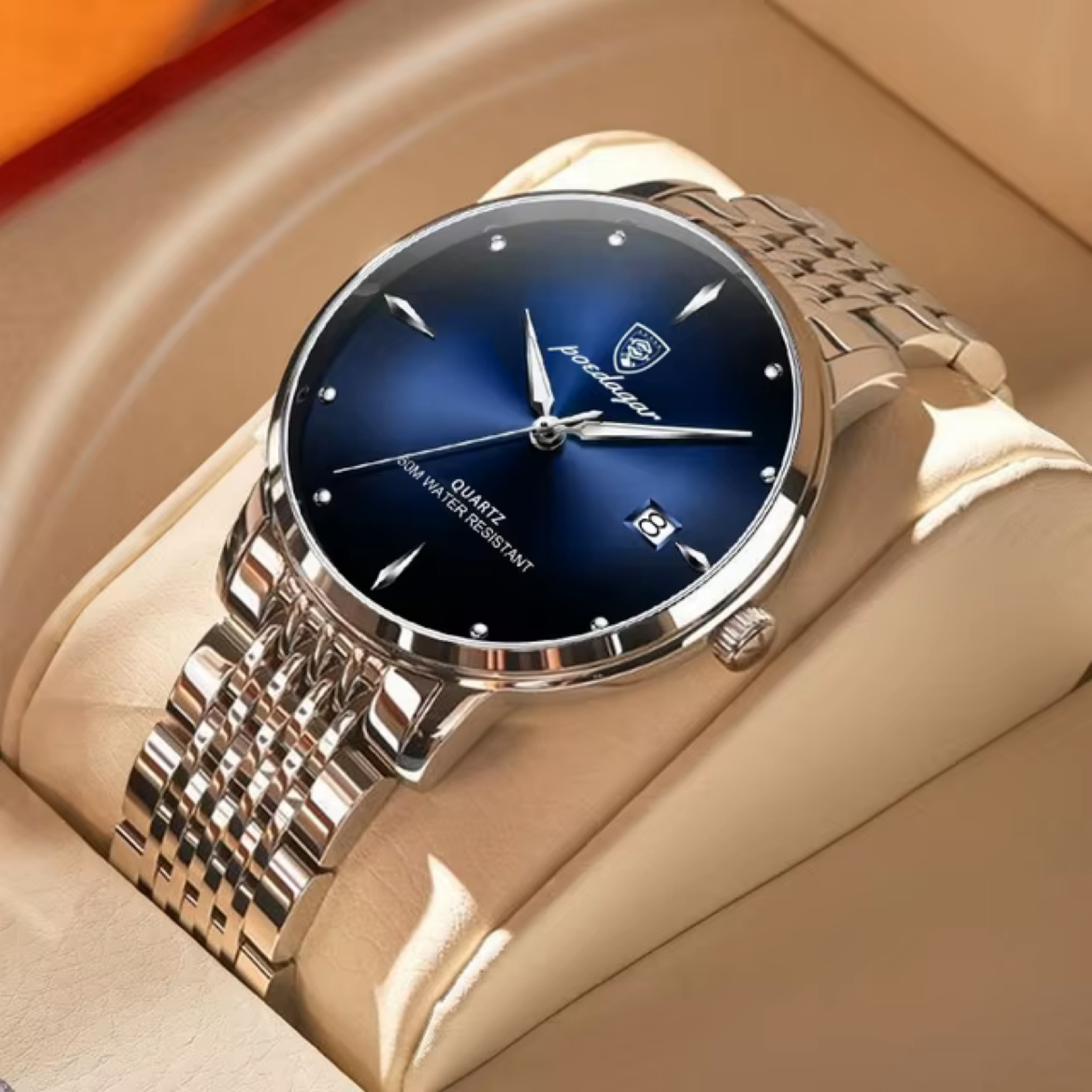luxury stainless steel quartz men watch waterproof luminous date casual wristwatch