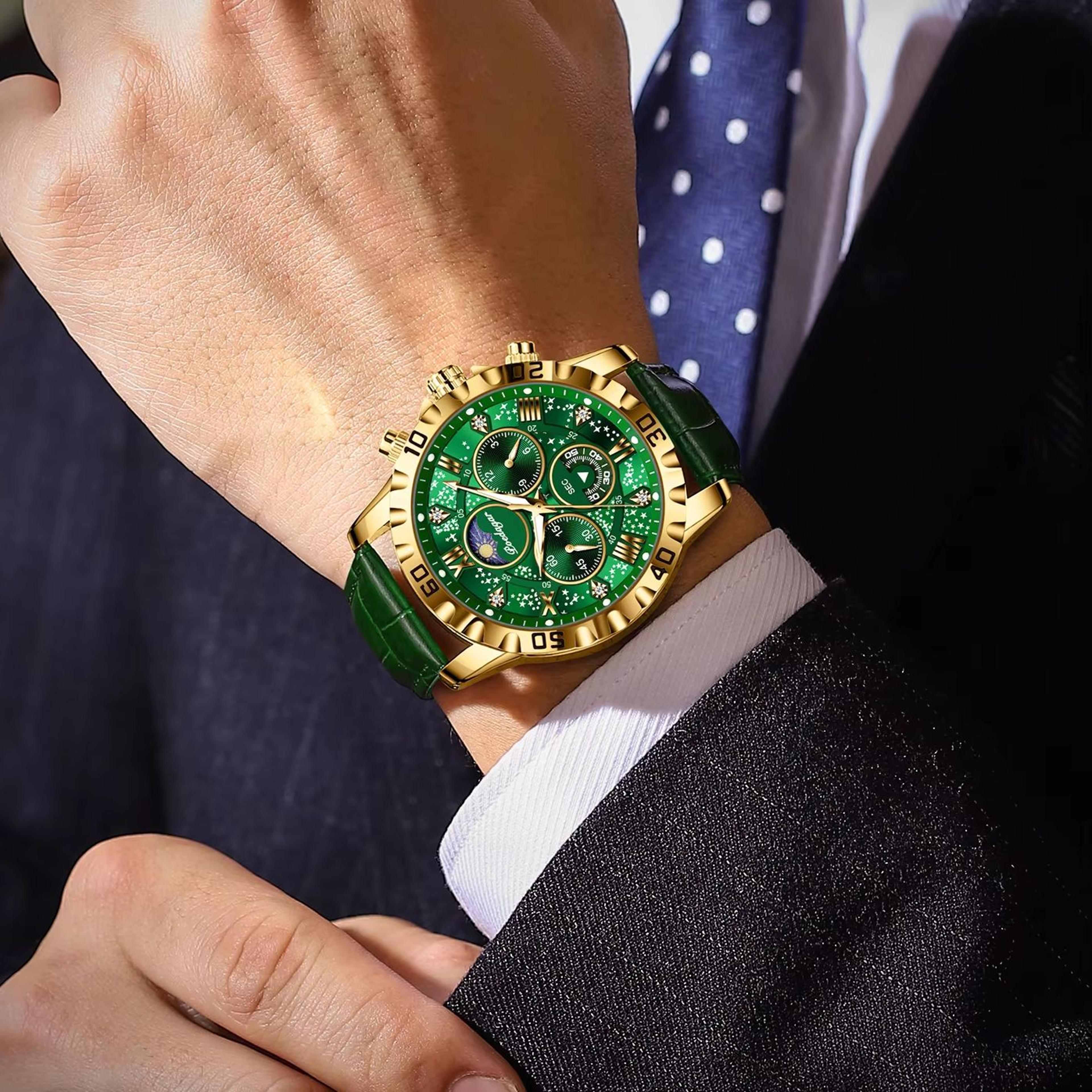 luxury men quartz chronograph leather watch waterproof luminous military sports wristwatch
