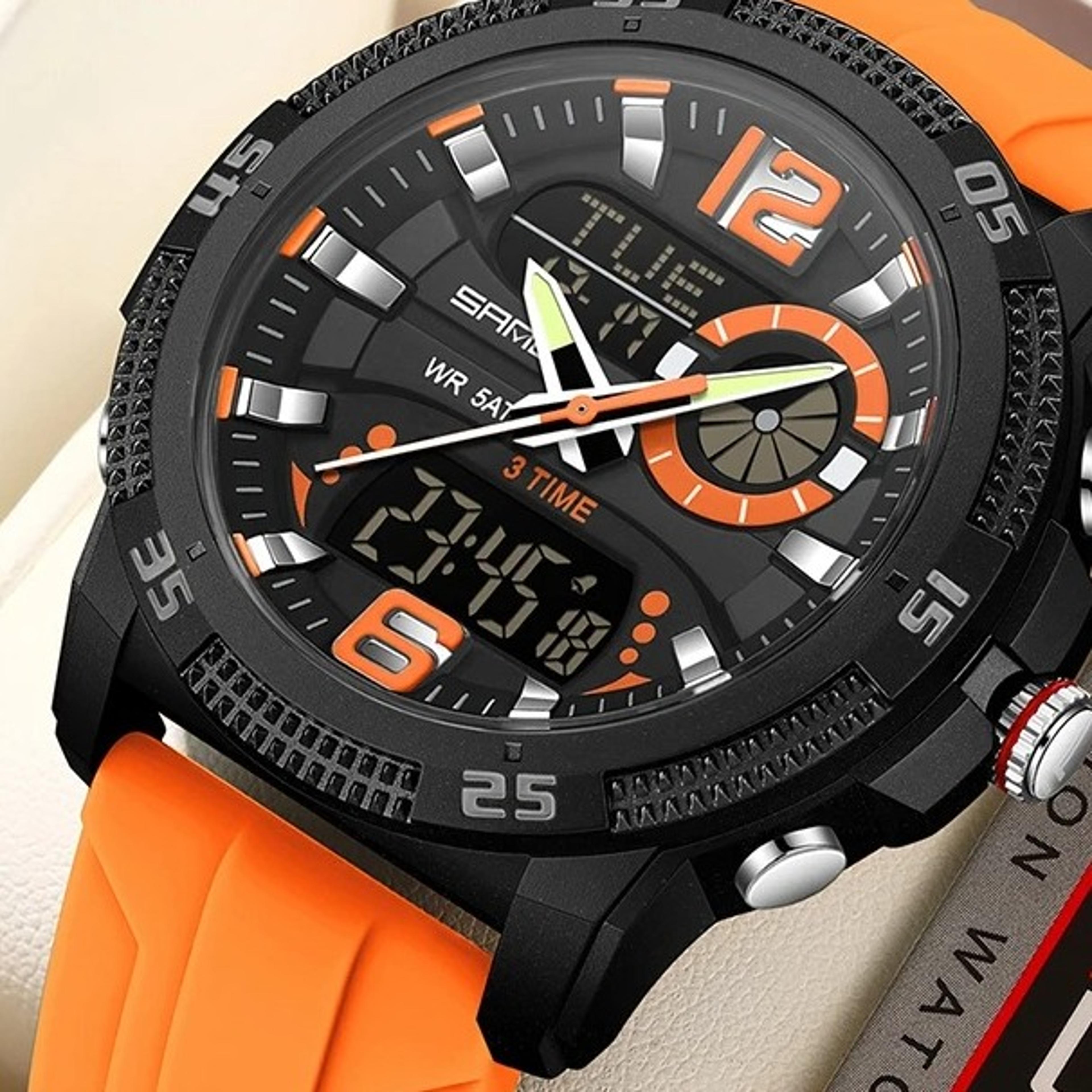 mens led digital sports watch dual time display luminous quartz wristwatch