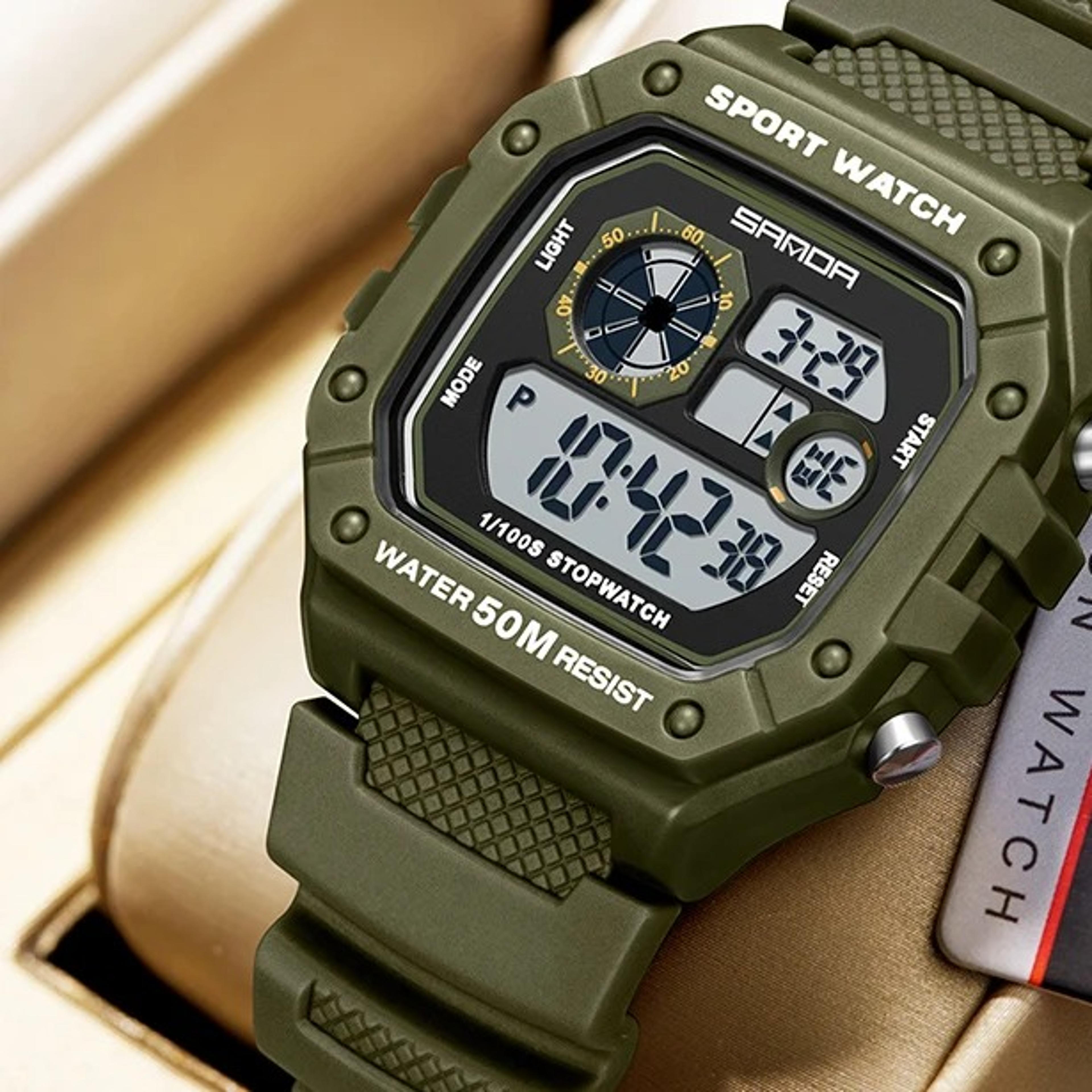 mens digital sports watch waterproof led luminous square electronic wristwatch