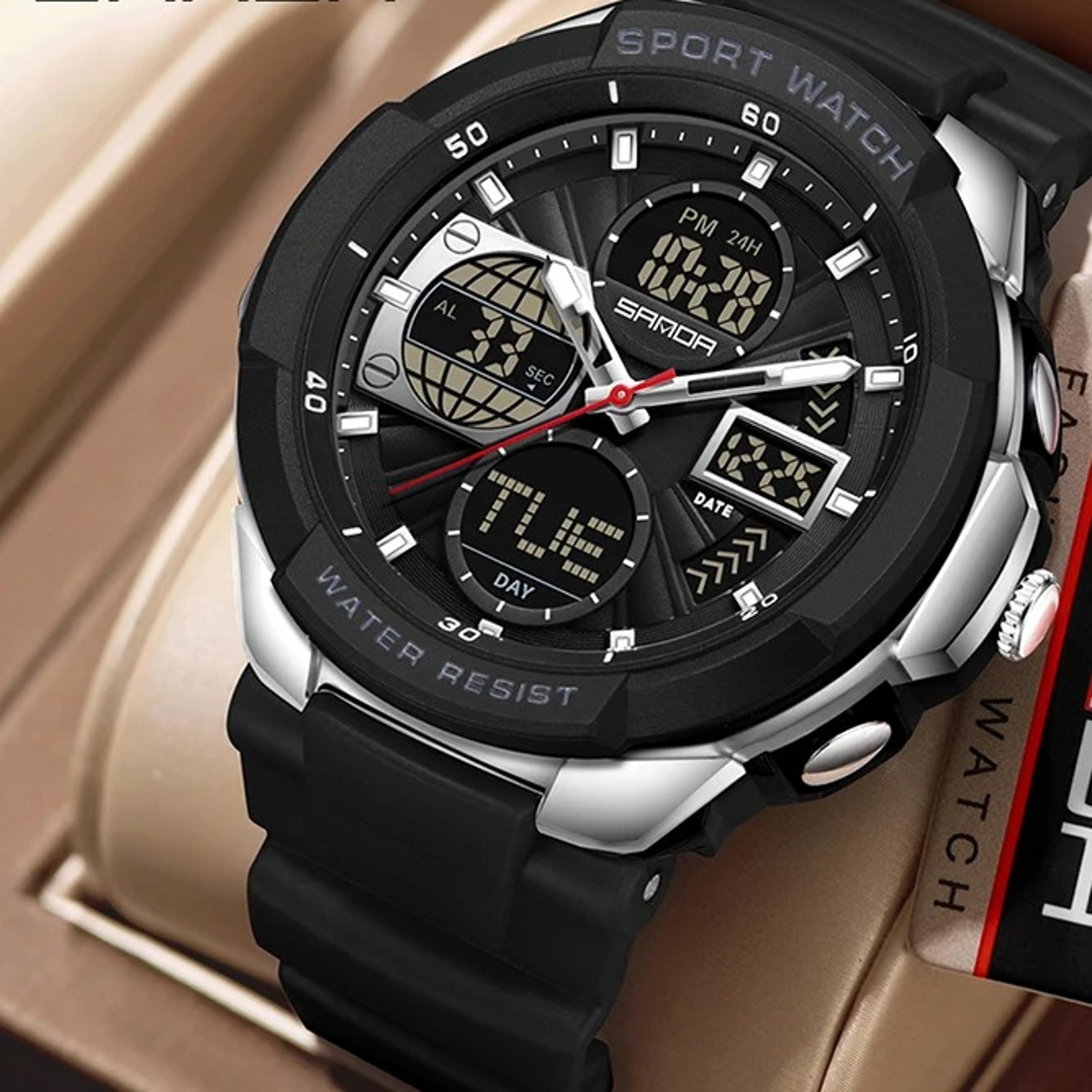 dual display digital sports watch waterproof multifunction alarm watch for men