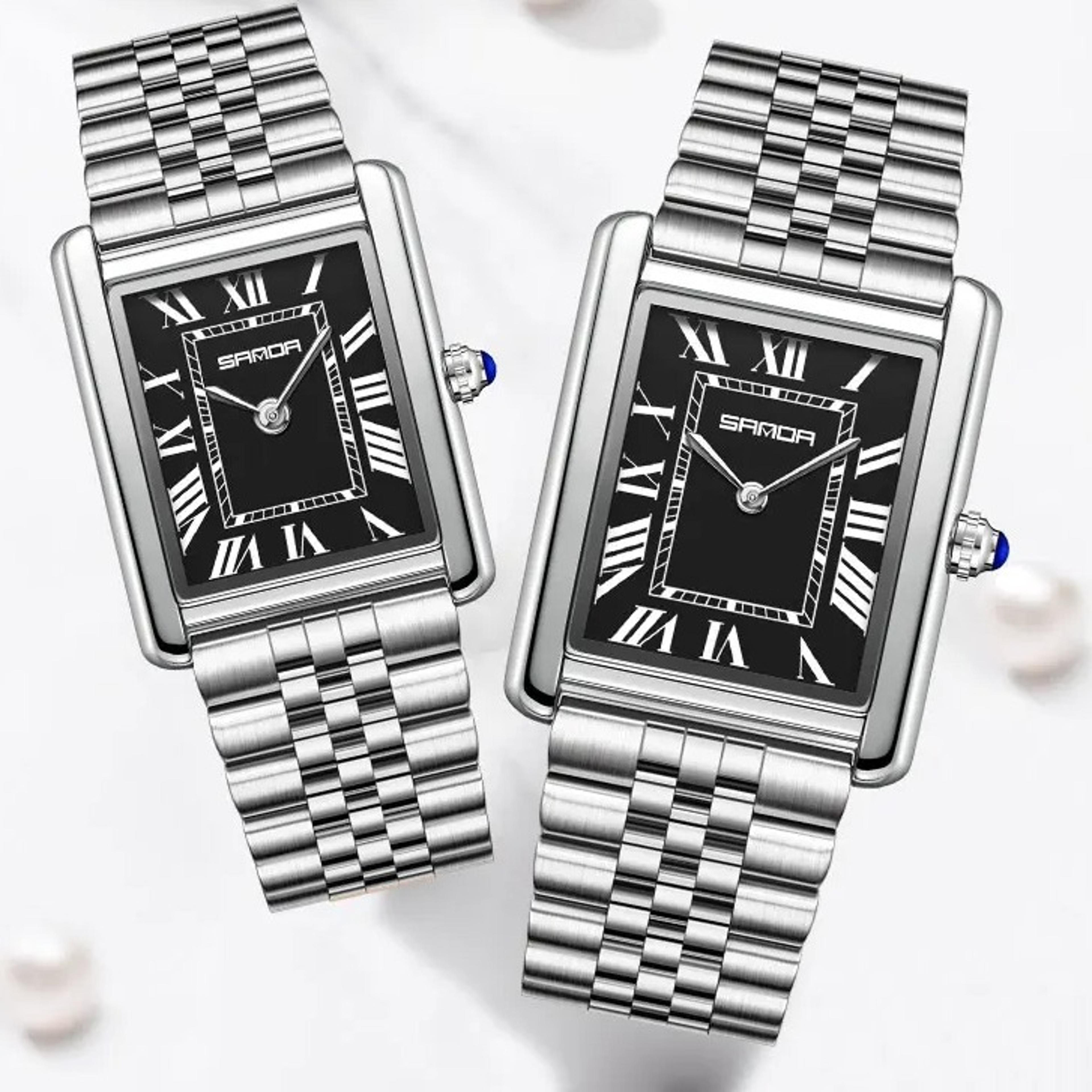 elegant couple quartz watch set with square dial stainless strap waterproof wristwatch