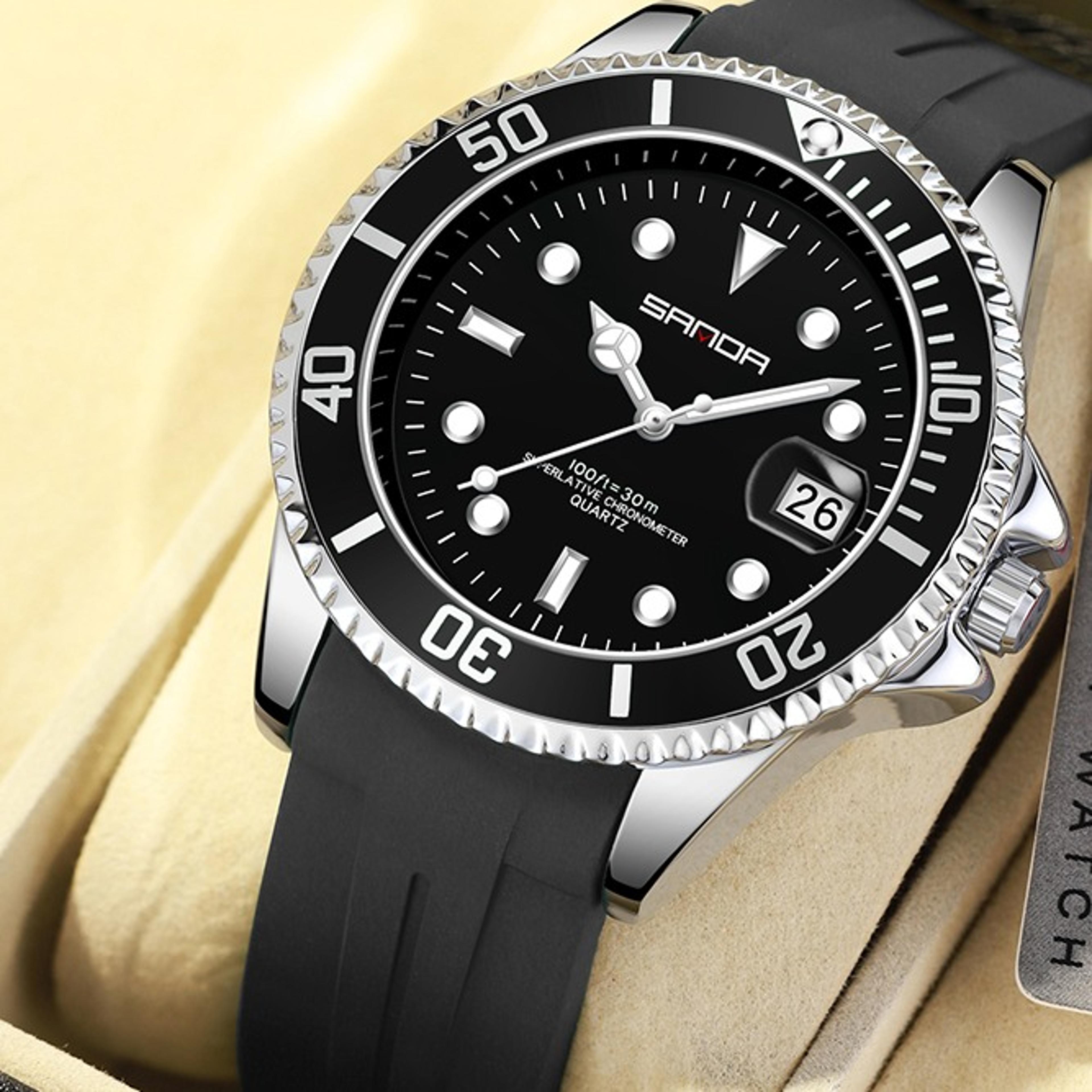 fashion men quartz watch with rotating outer ring design waterproof luminous wristwatch