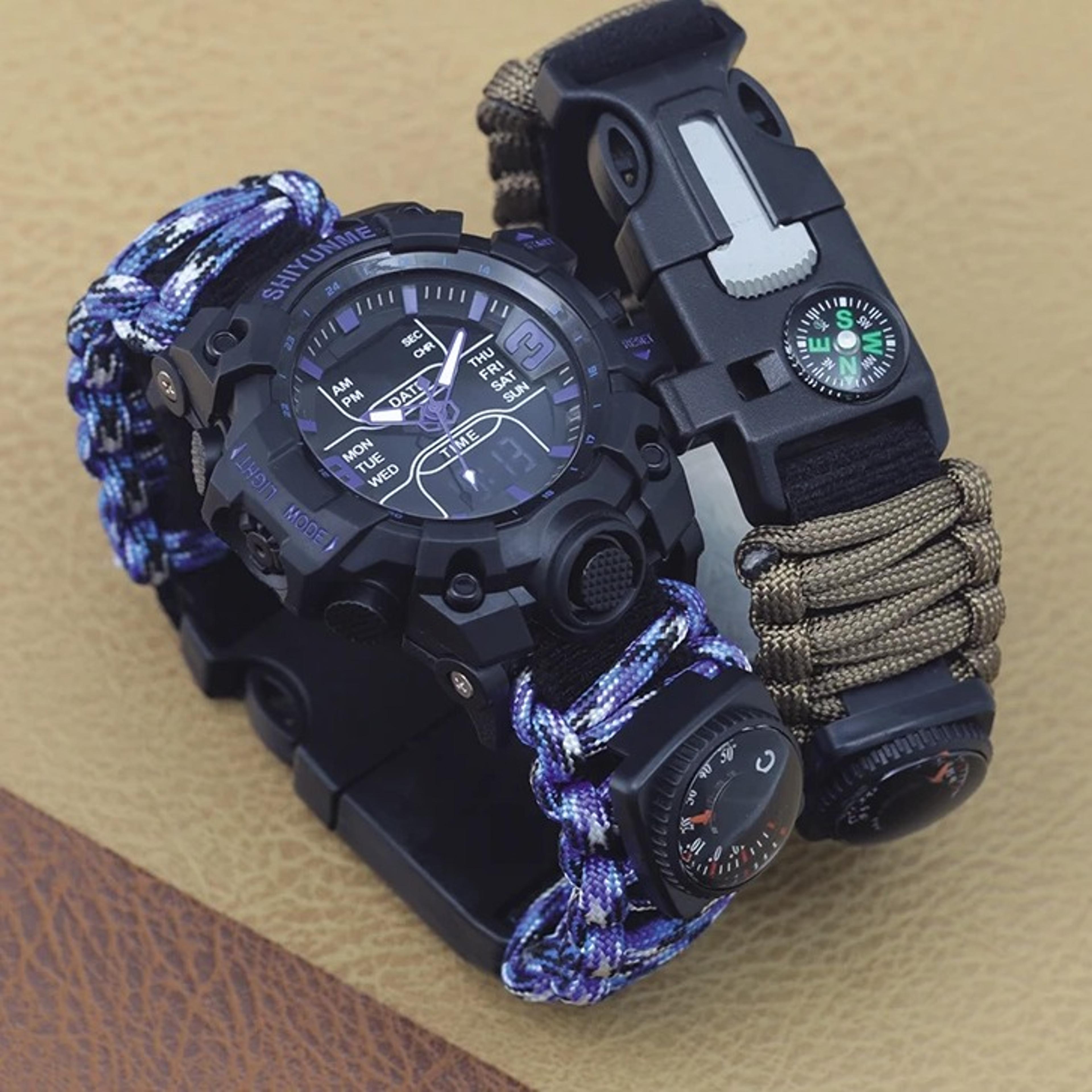 outdoor survival military watch with compass thermometer waterproof led display