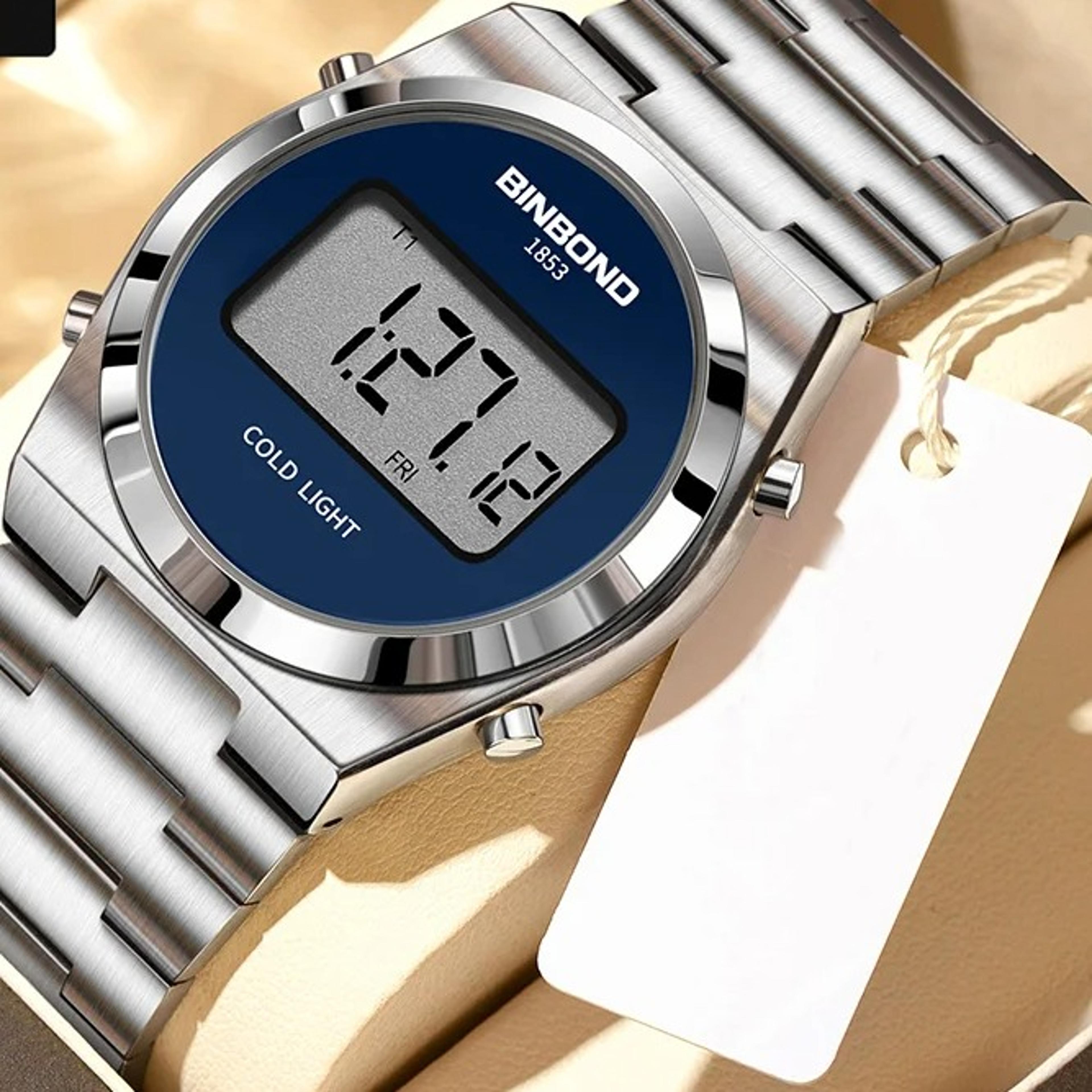 digital sports watch for men stainless steel led waterproof wristwatch