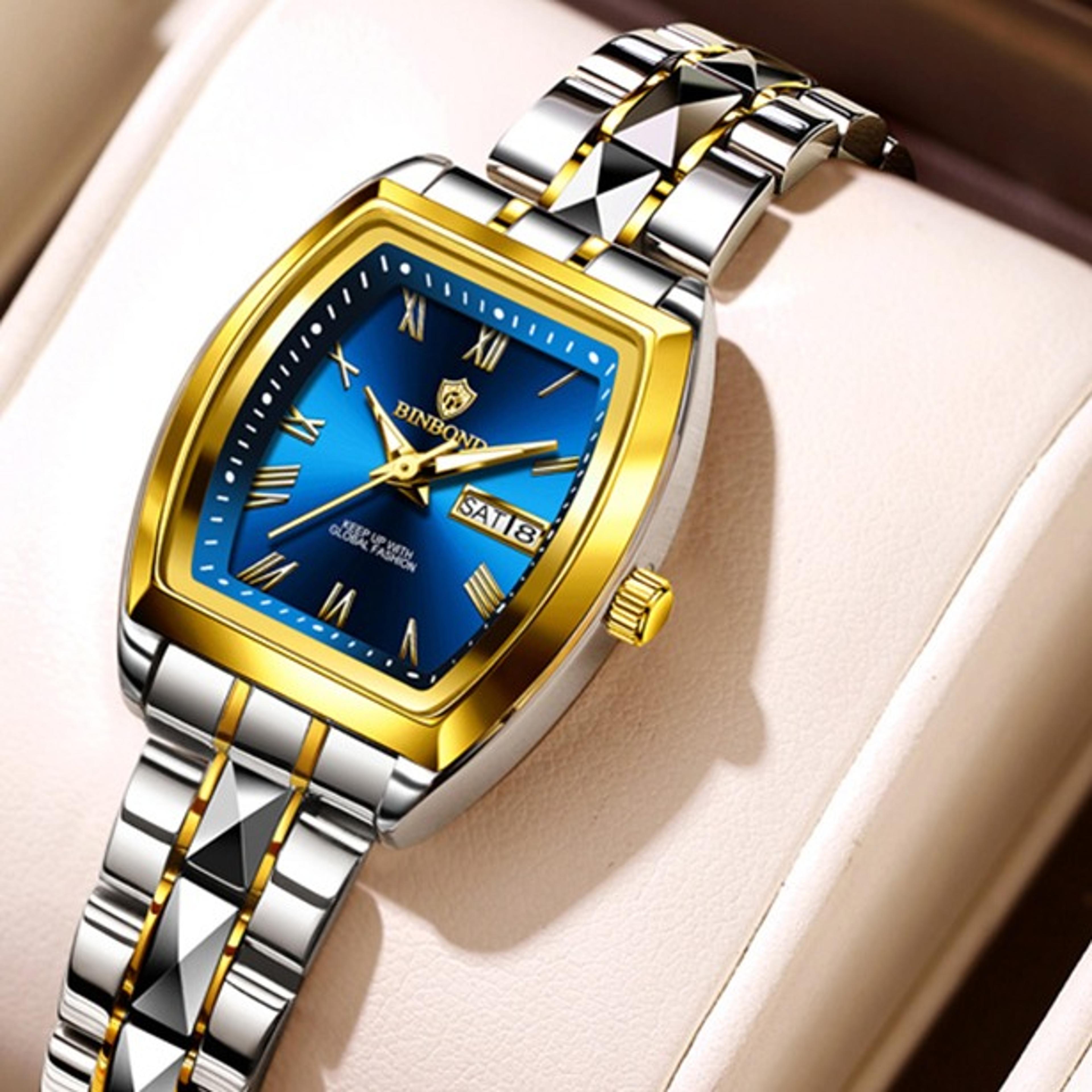 luxury womens stainless steel waterproof fashion watch with calendar and luminous dial