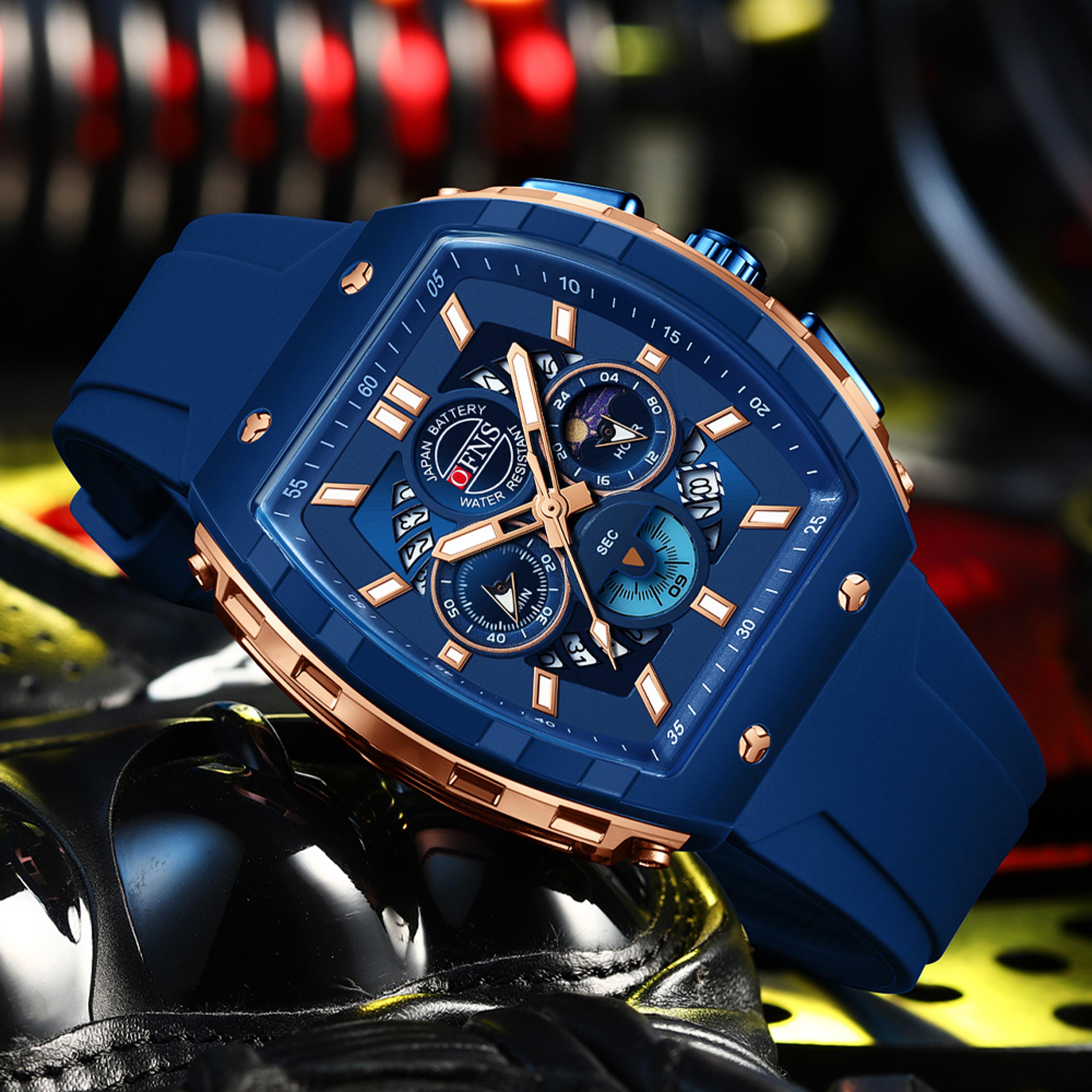 luminous waterproof chronograph sports watch for men with silicone strap