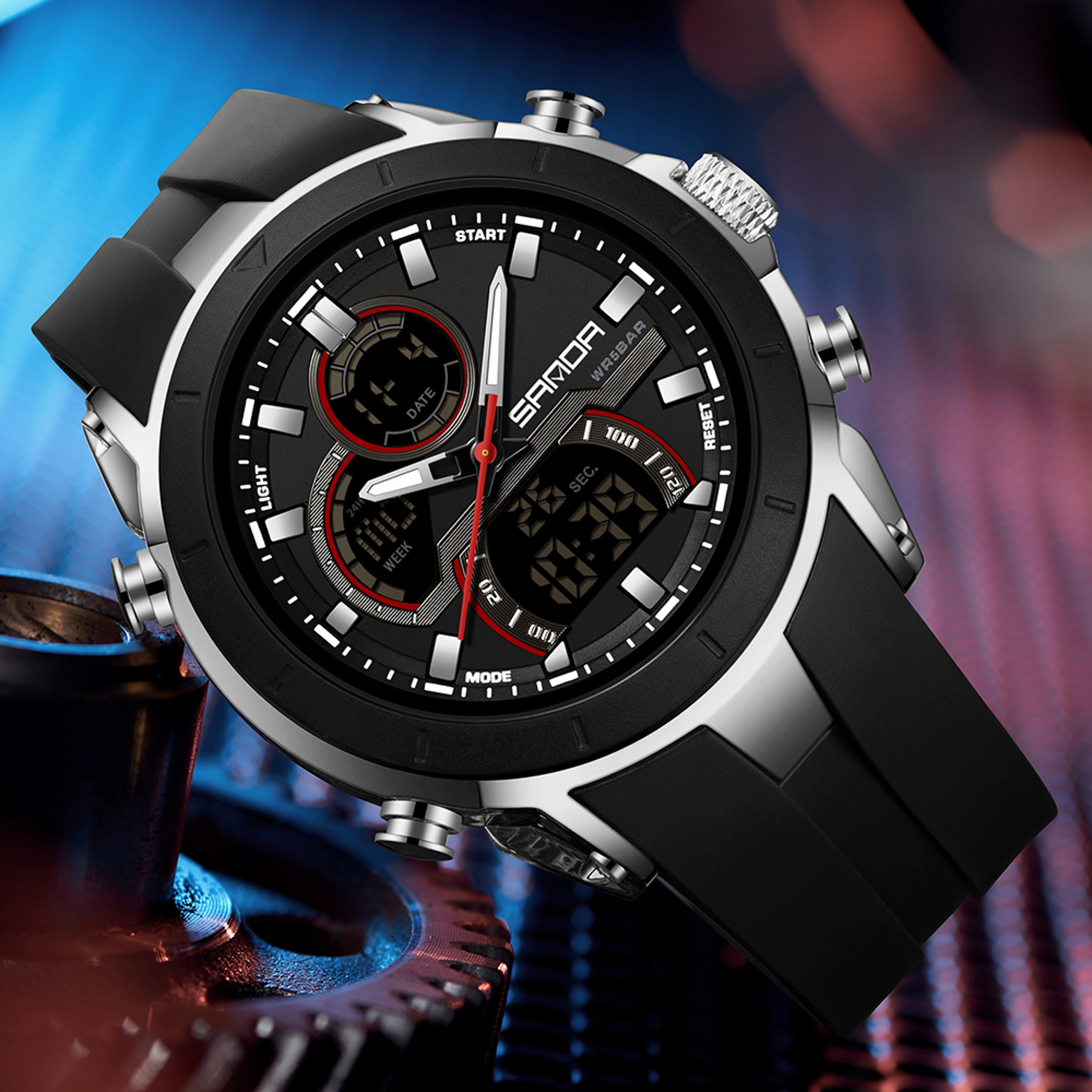 luxury mens waterproof dual display military sports chronograph watch with luminous dial