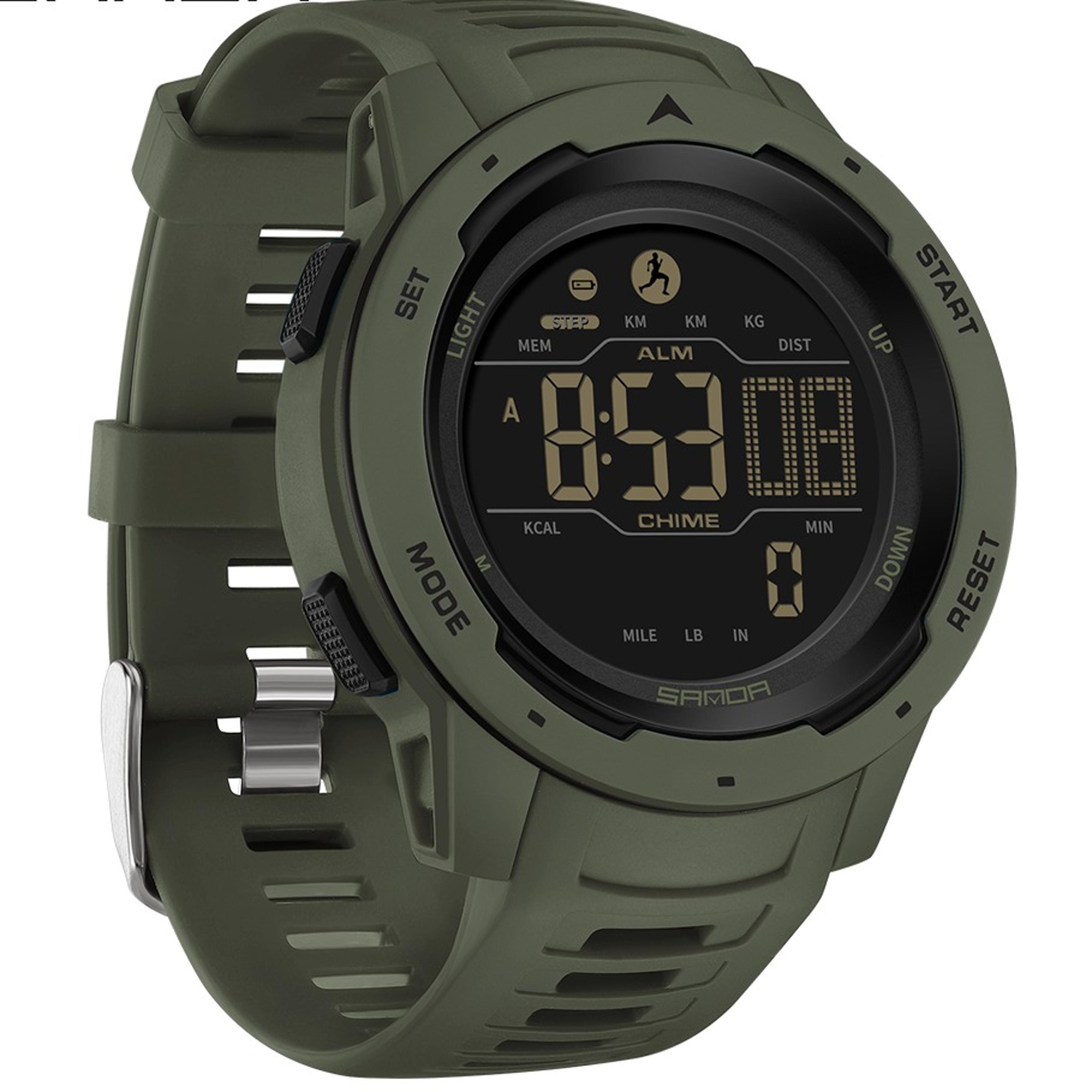military style waterproof pedometer watch with calorie tracker for men