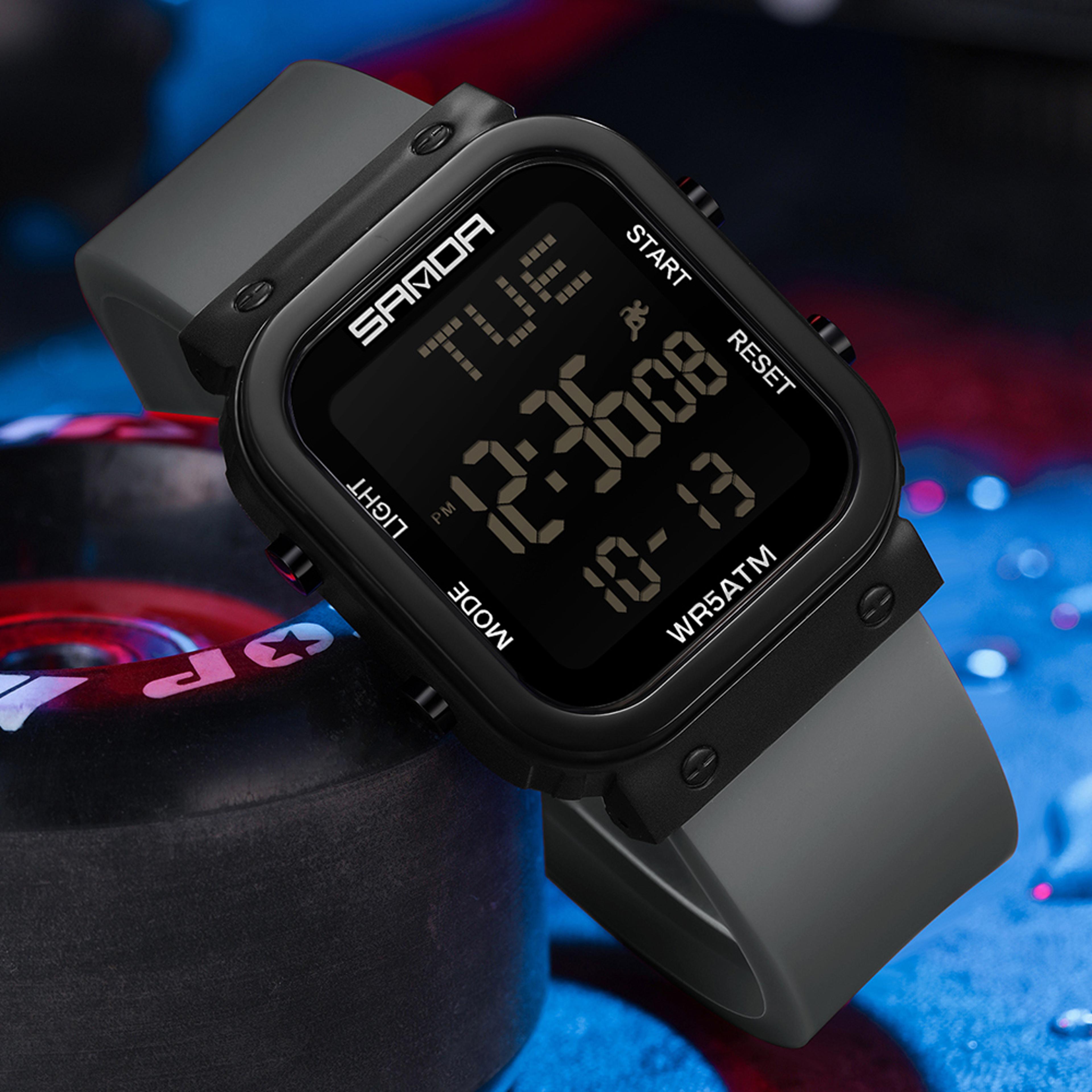 classic digital sport watch men square dial military led waterproof chronograph watch
