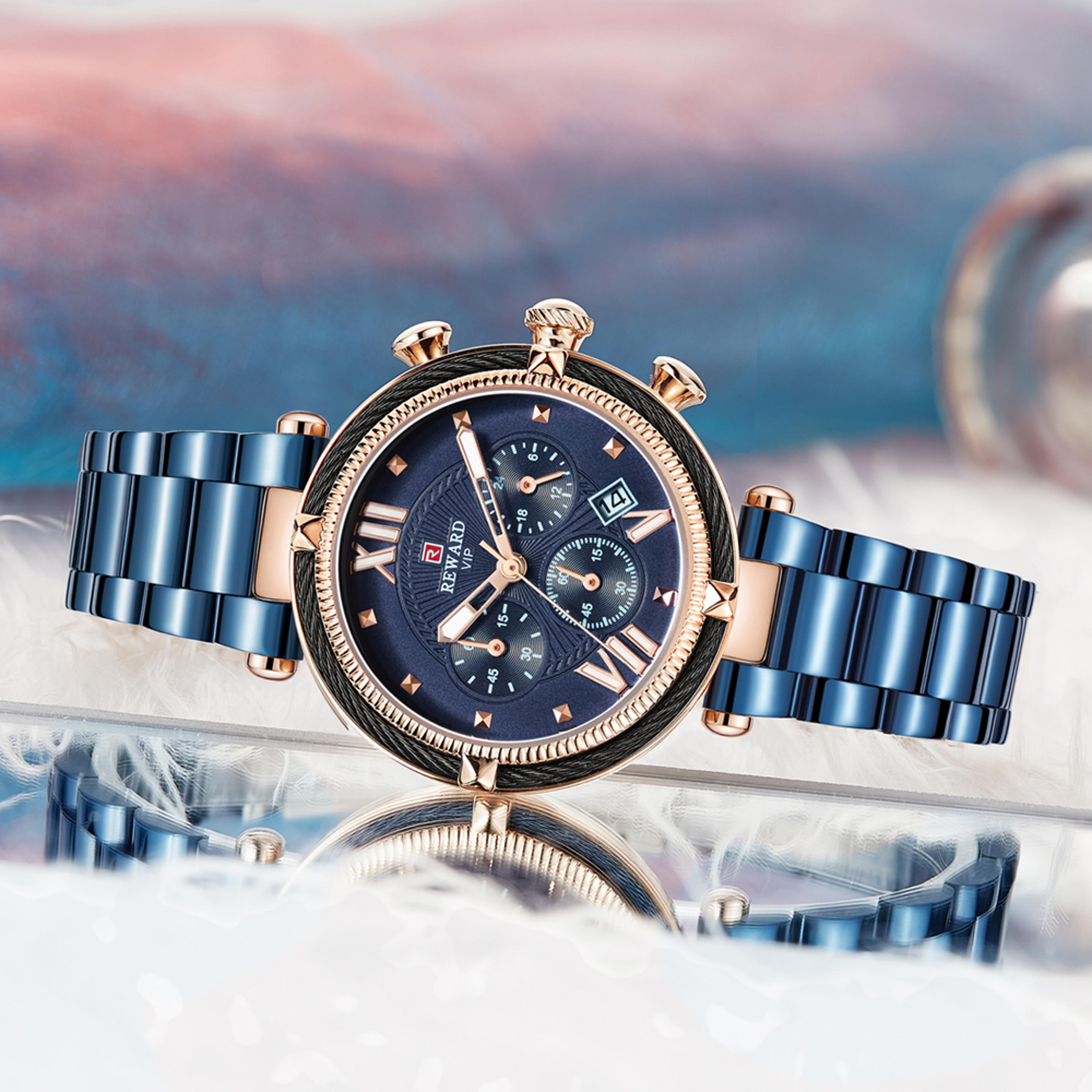 luxury chronograph women watch waterproof quartz calendar dress wristwatch